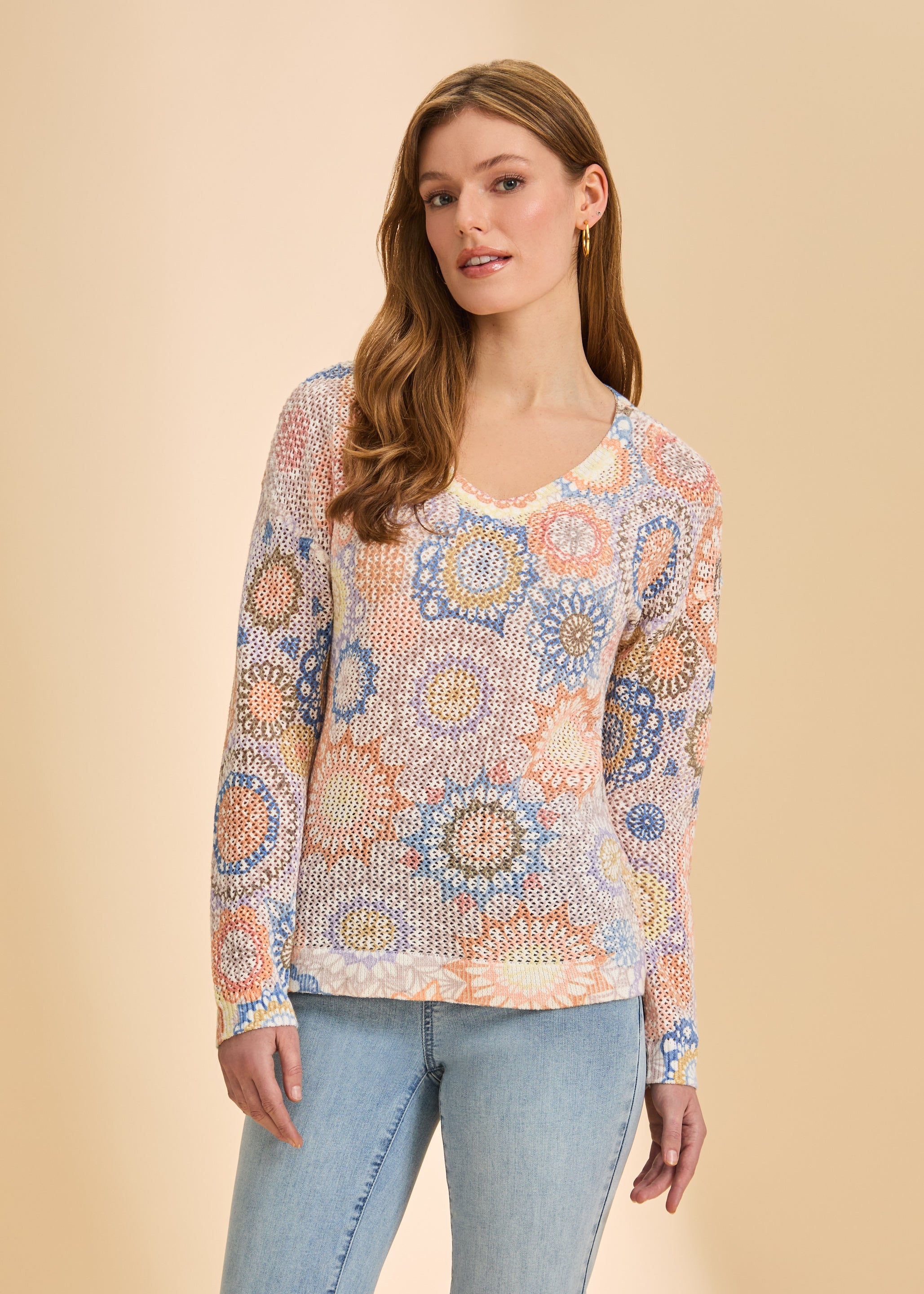 V Neck Printed Sweater 1214624
