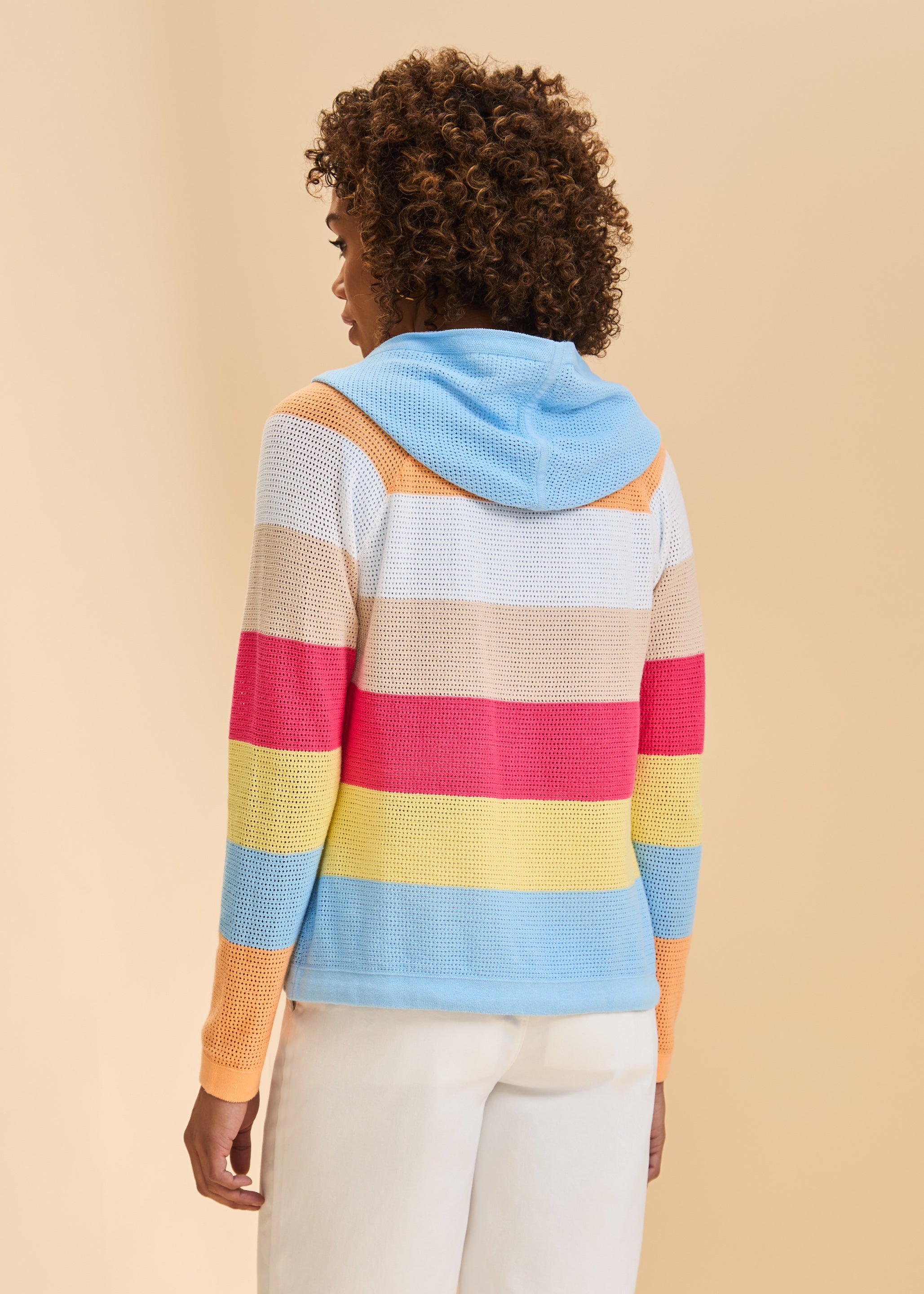 Striped Pointelle Hooded Cardigan 1631314
