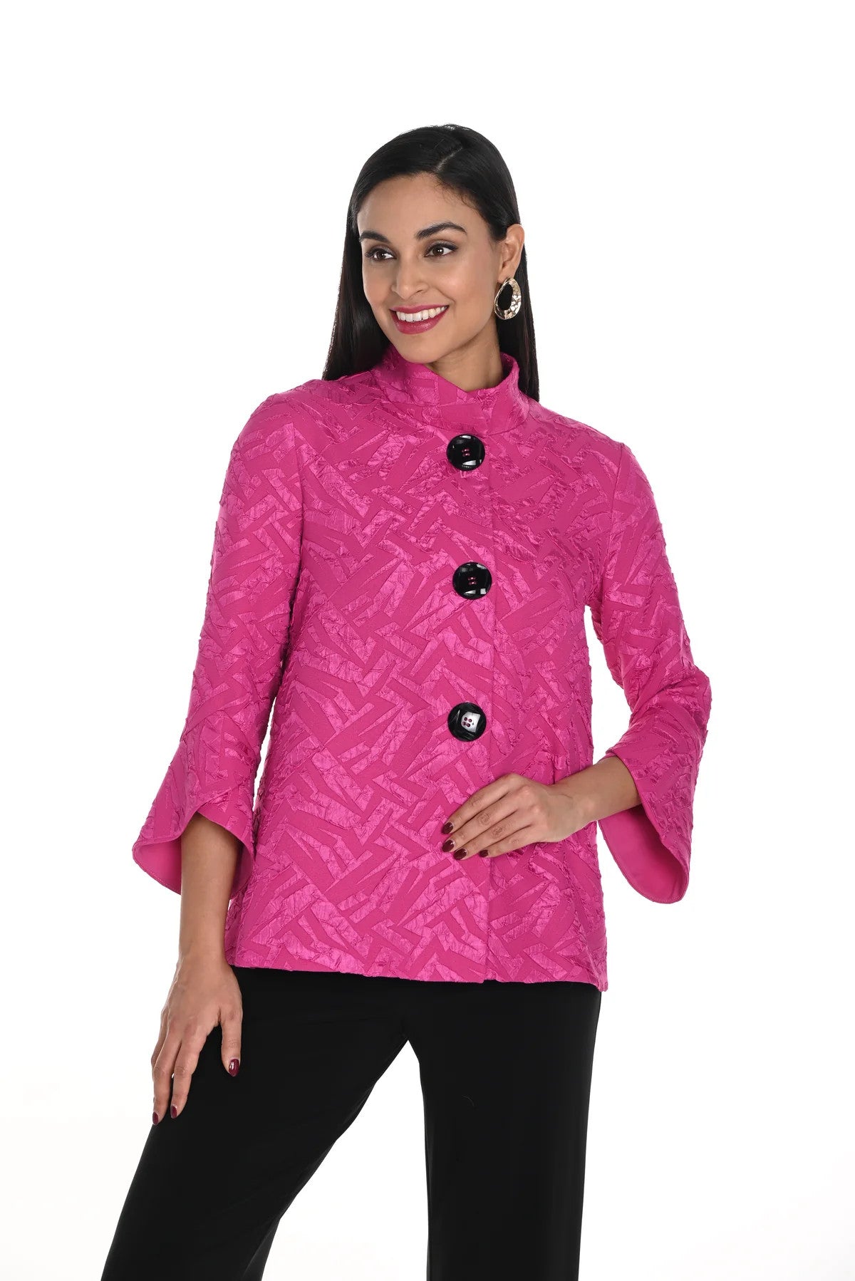 Fuchsia Trapeze Textured Jacket Style 249293