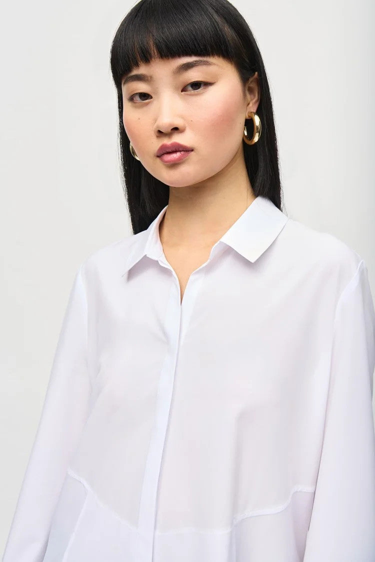 Woven Button-Down Blouse With Pockets 243958 T