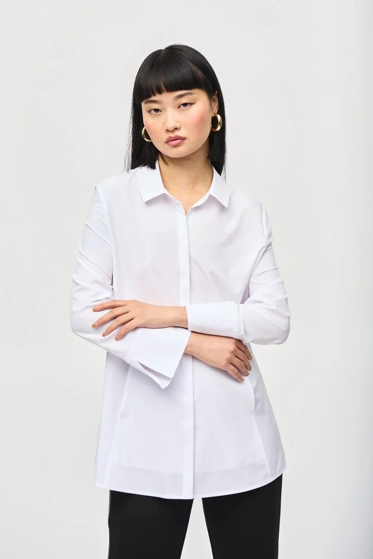 Woven Button-Down Blouse With Pockets 243958 T