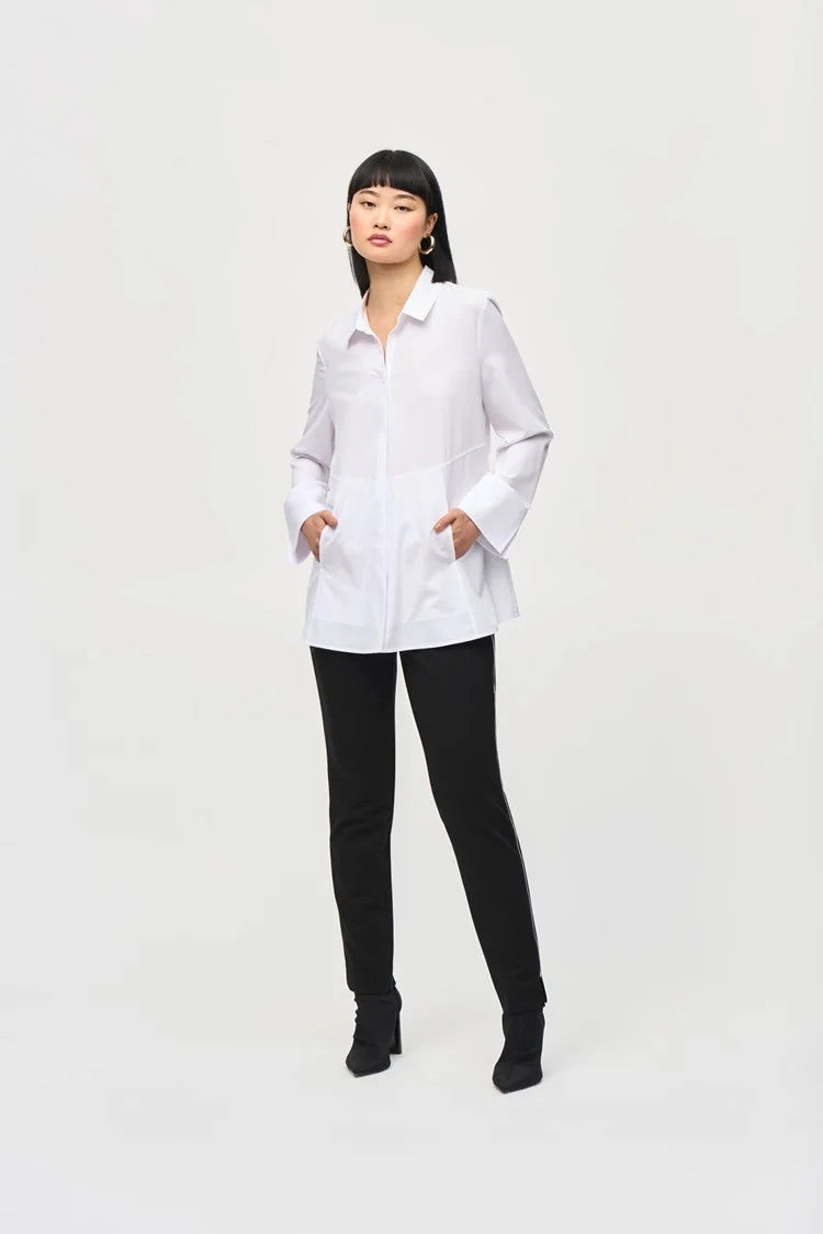 Woven Button-Down Blouse With Pockets 243958 T