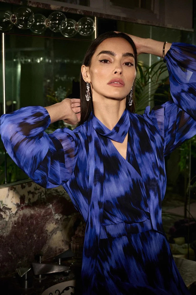 Chiffon Abstract Print Midi Dress 244924