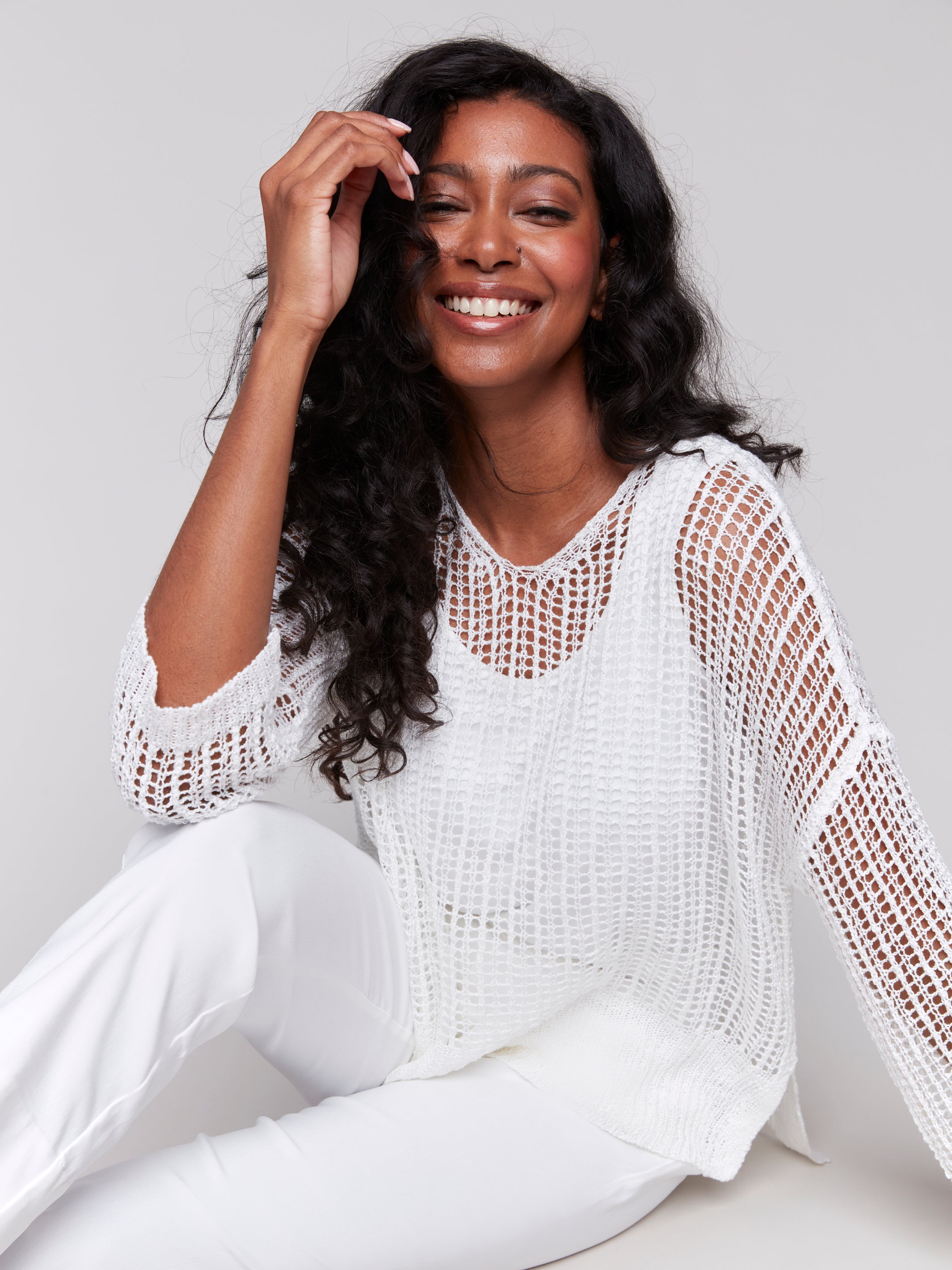 Fishnet Sweater With Hi Low Hem C2326Y/029B