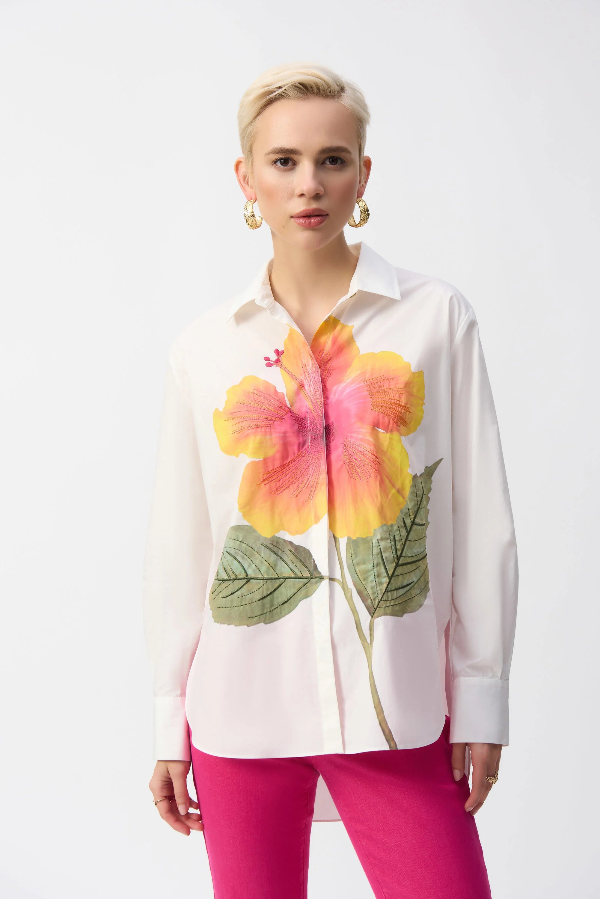 Embroidered Flower Cotton Shirt 251938 T