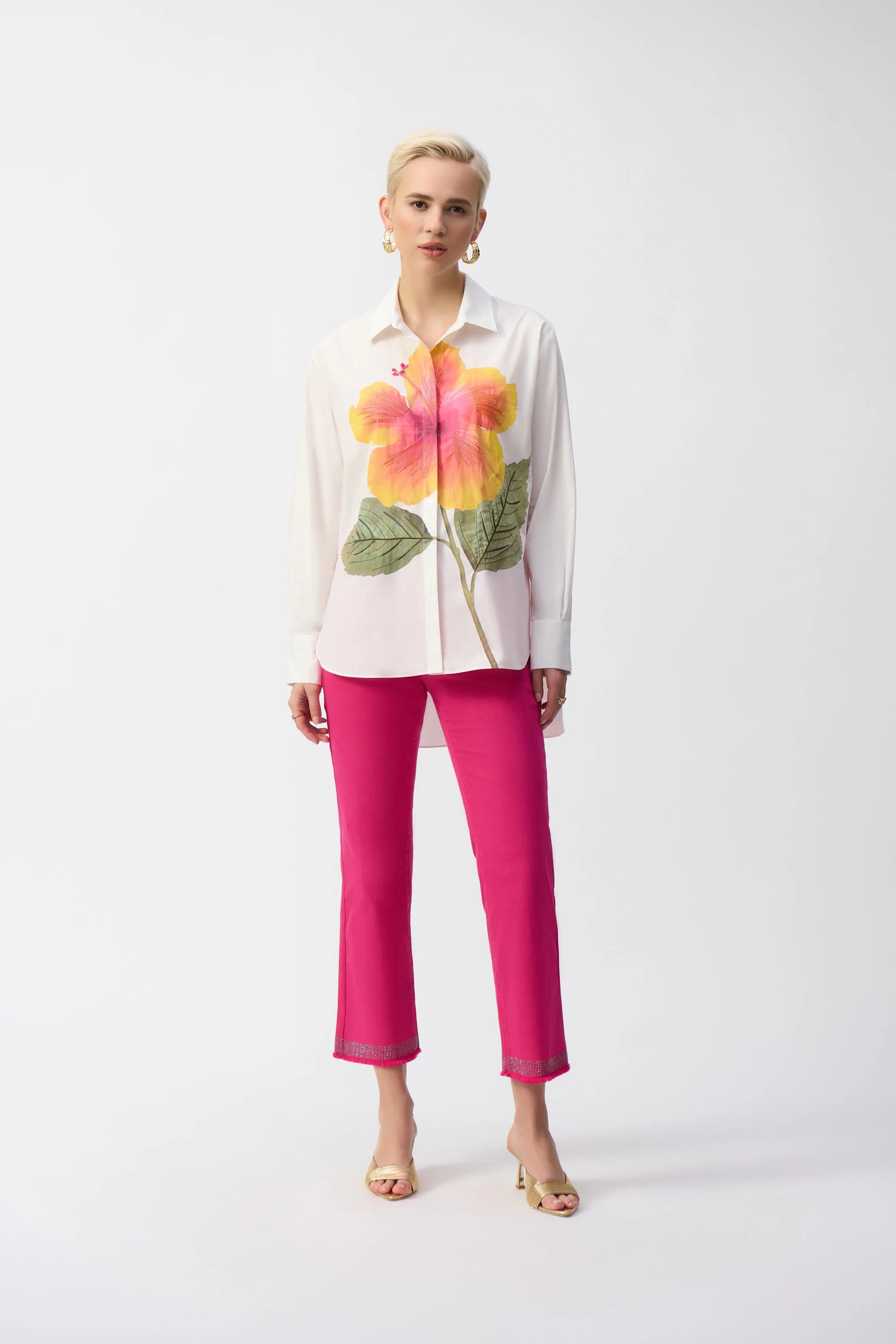 Embroidered Flower Cotton Shirt 251938 T