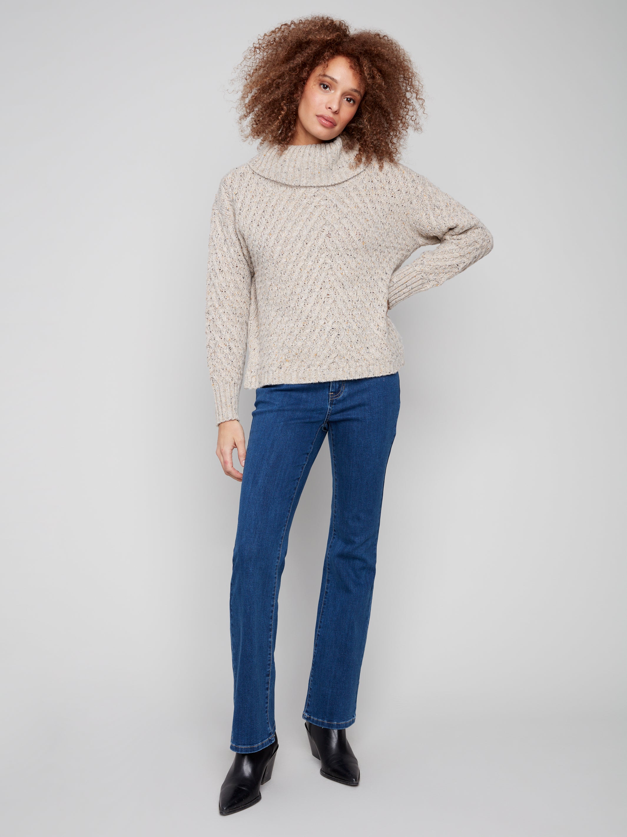 Diagonal Cable Cowl Neck Sweater C2914/969B