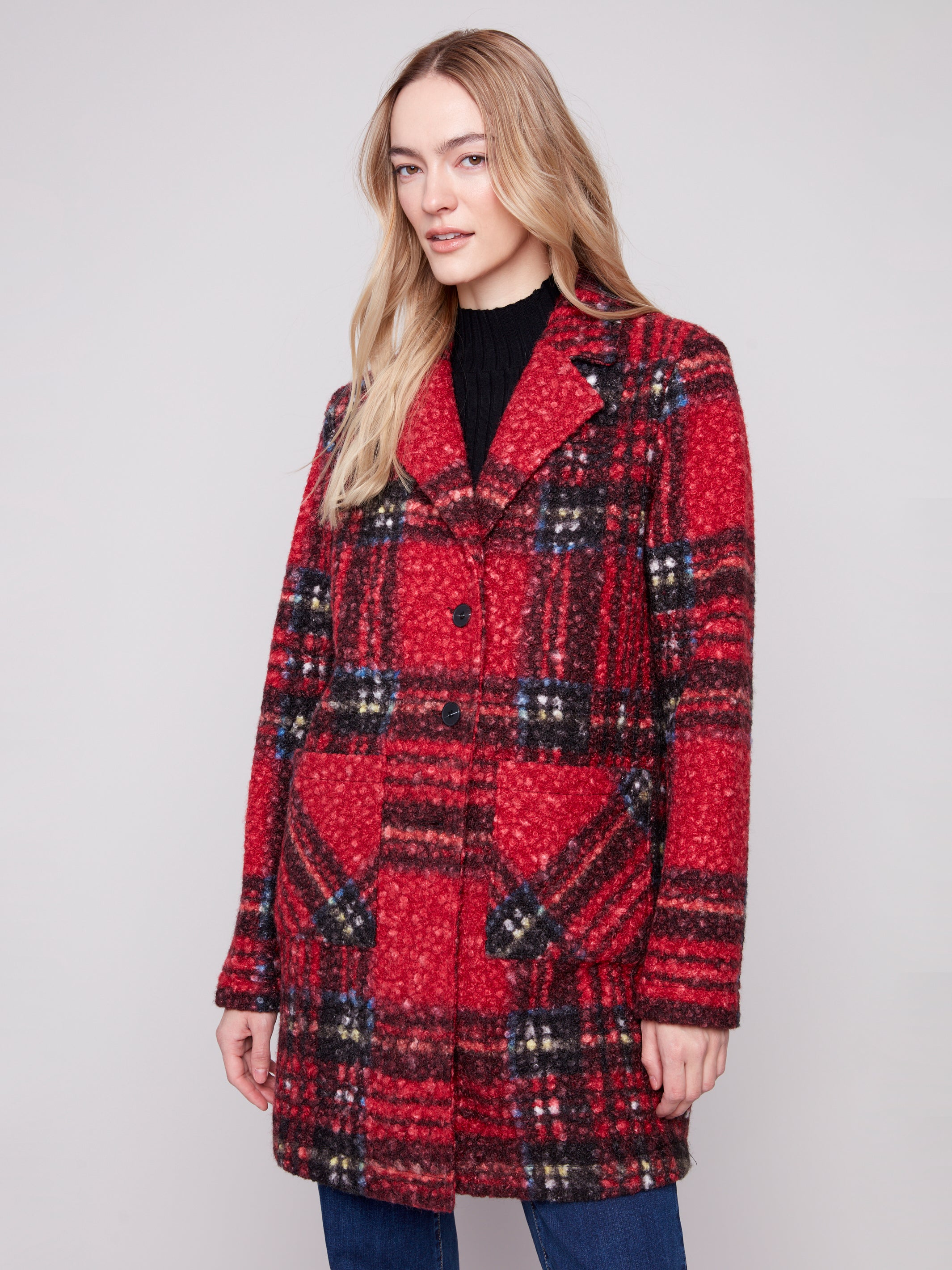 Plaid Boucle Coat C6141Z/707B