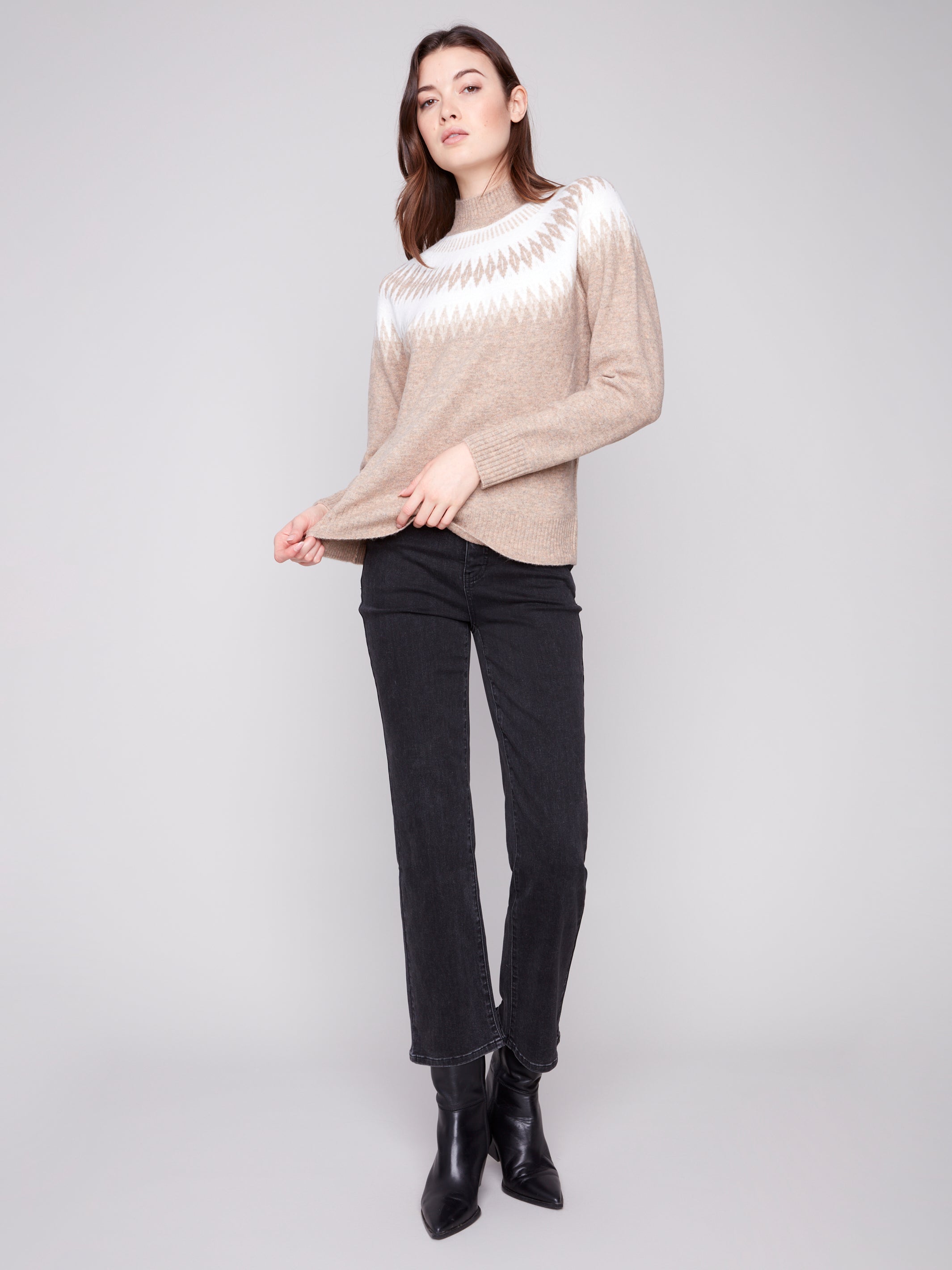 Jacquard Mock Neck Raglan Sweater C2859/018C