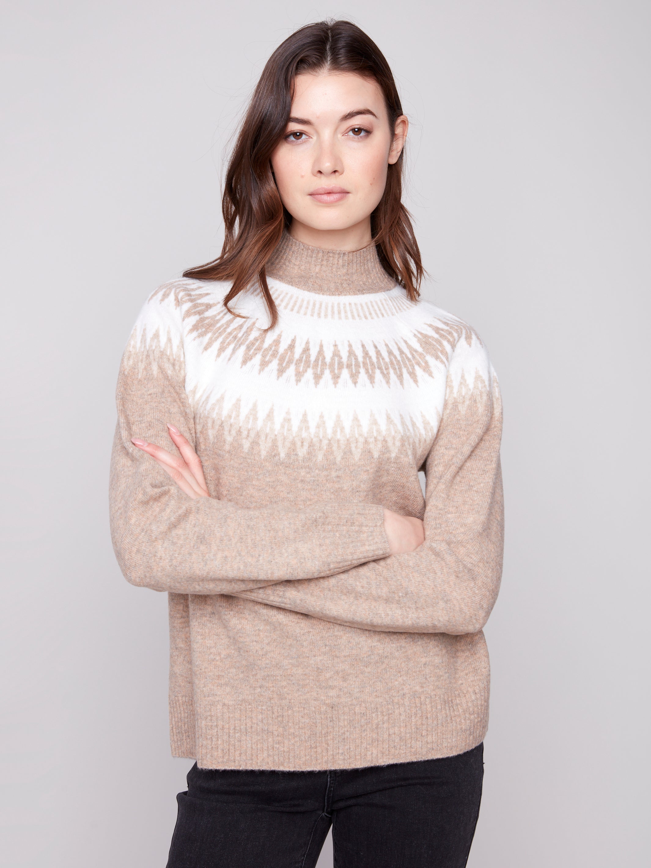 Jacquard Mock Neck Raglan Sweater C2859/018C