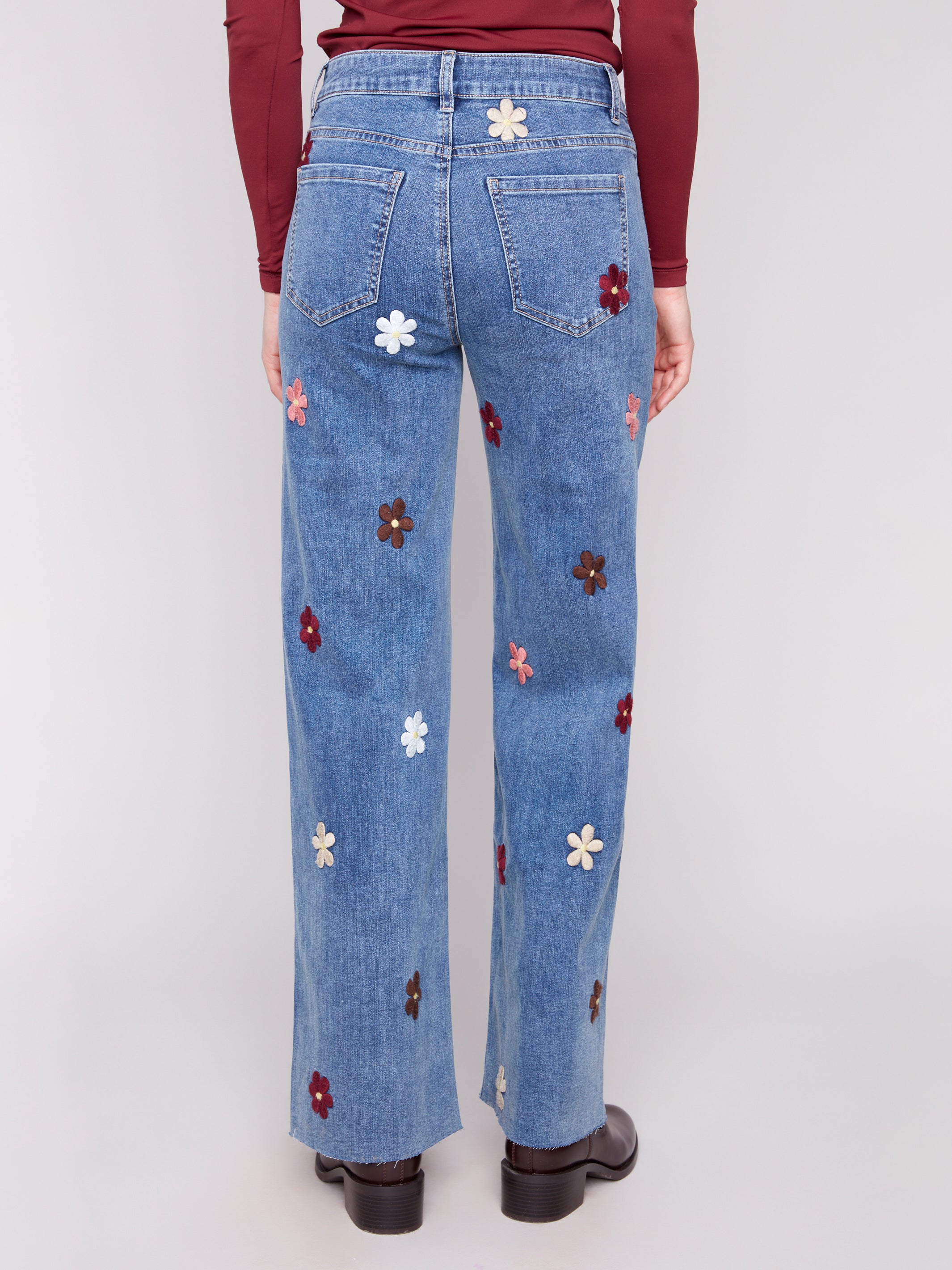 Wide Leg Denim Pant With Flower Patches C5665/431A