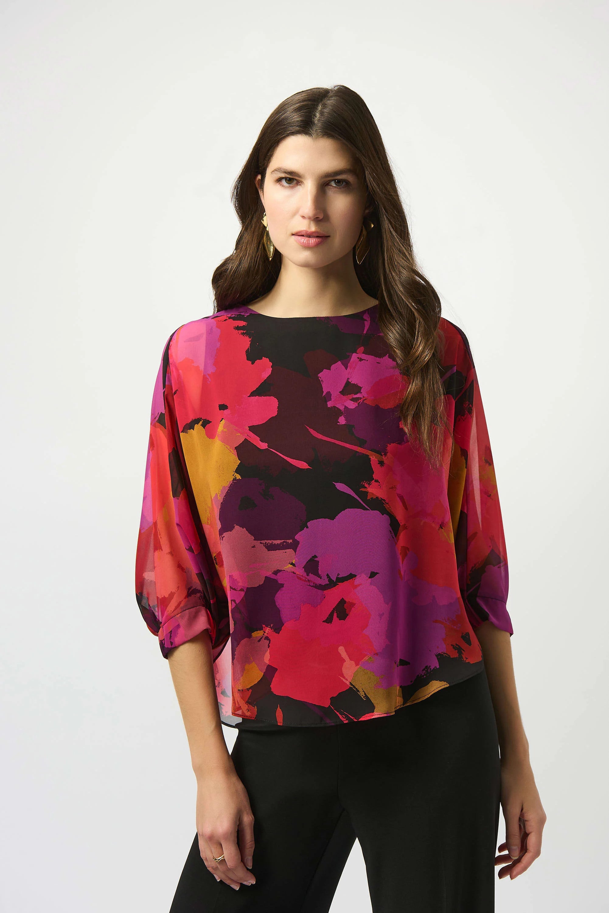 Recycled Chiffon Floral Print Boxy Top 253257