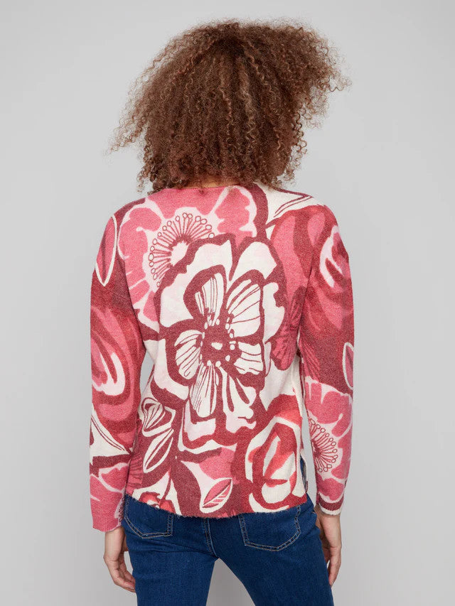 Printed Plush Knit V-Neck Sweater c2581