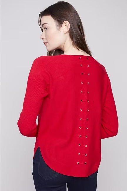 Round Hem Lace Up Sweater C2170Z-464A