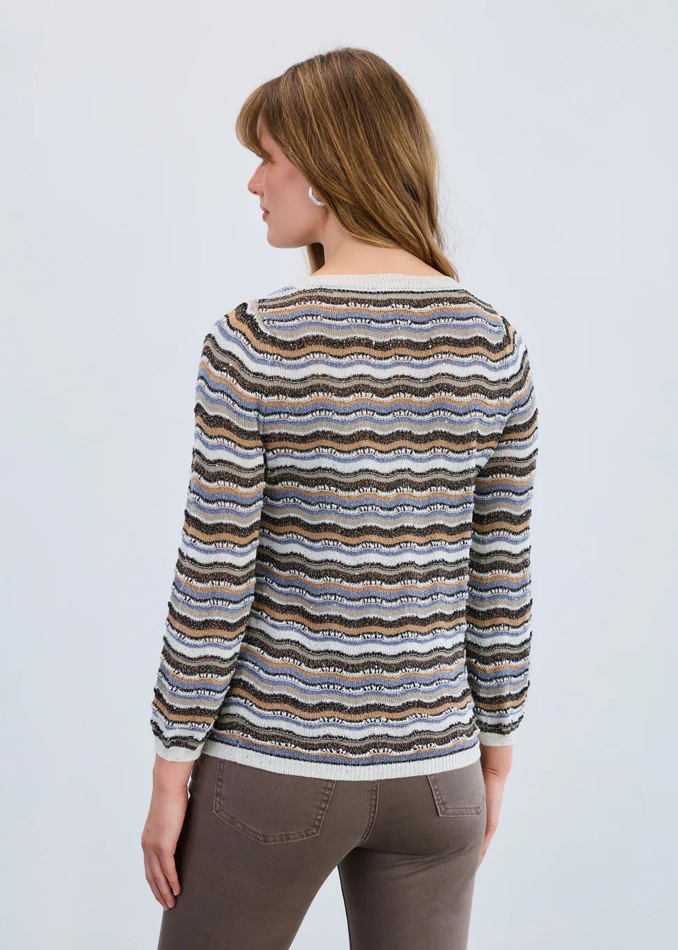 3/4 Sleeve Wave Stitch Sweater 1228526