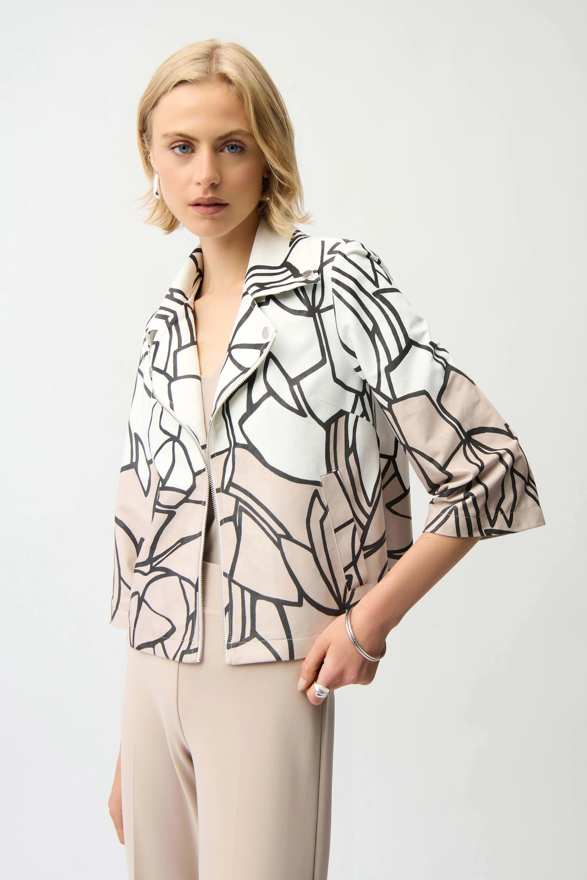 Faux Suede Abstract Print Swing Jacket 261908 T