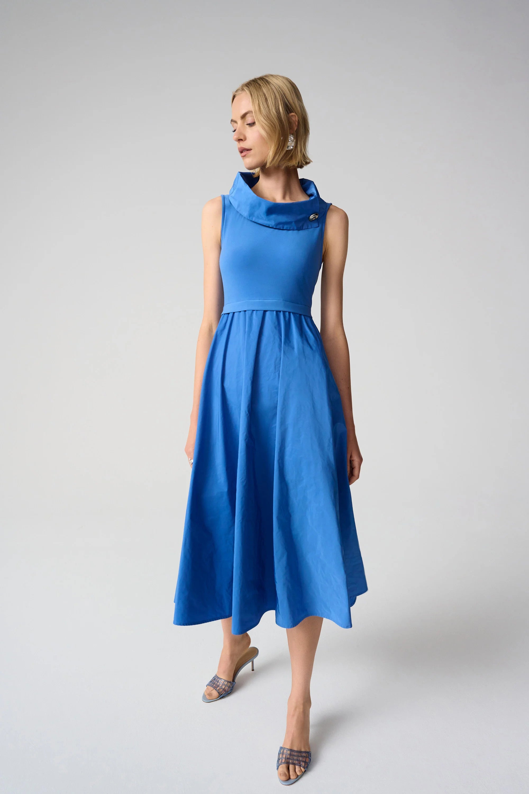 Silky Knit Flare Dress With Shawl Collar 261274
