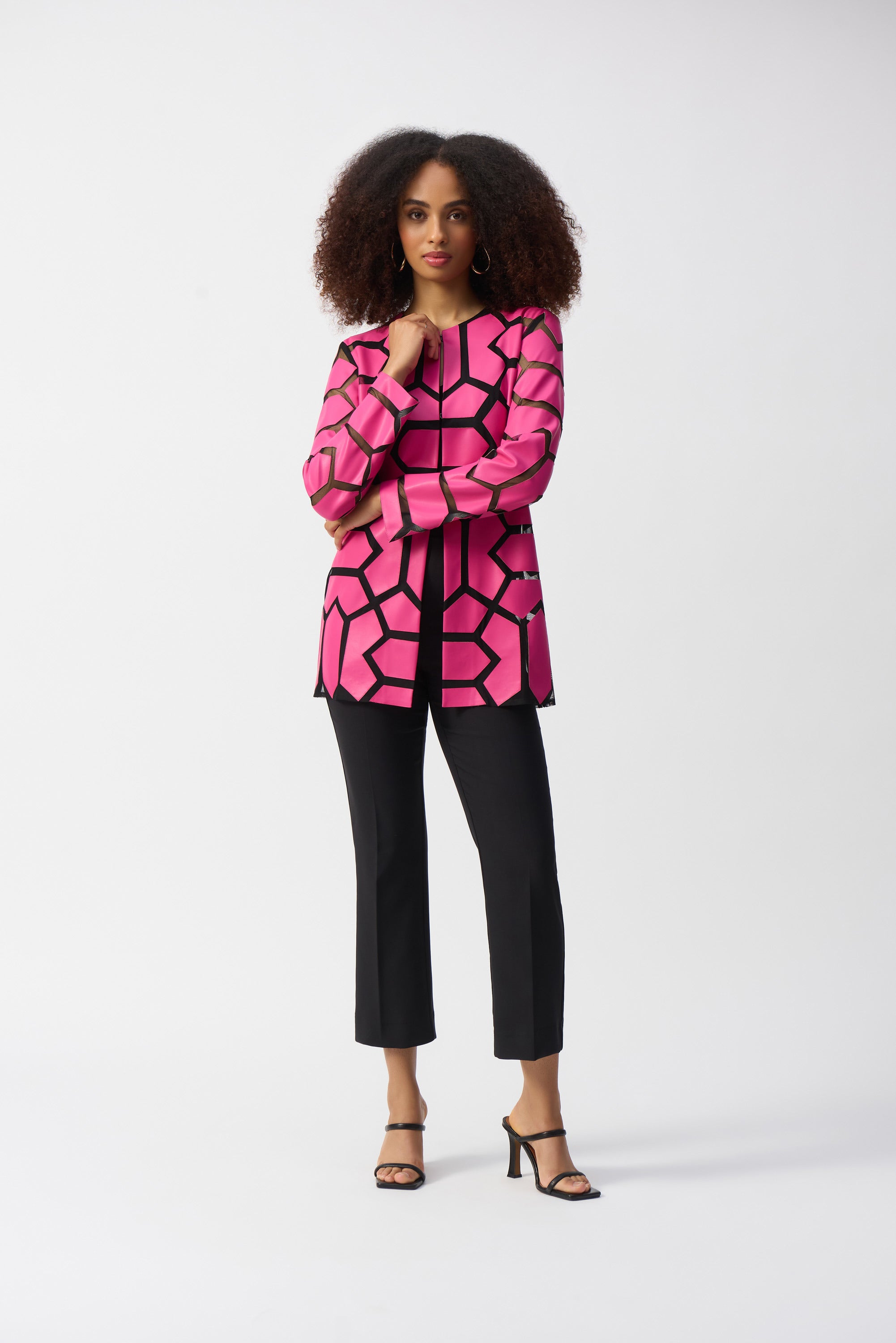 Laser-Cut Leatherette on Mesh Jacket 241905S25