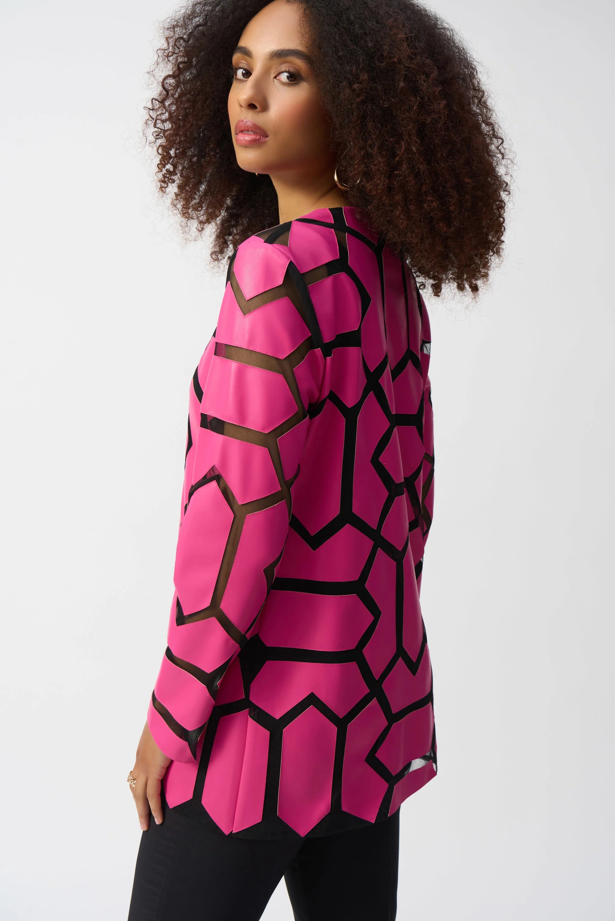 Laser-Cut Leatherette on Mesh Jacket 241905S25