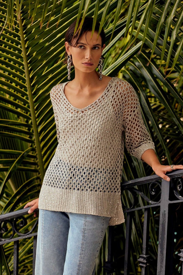 Open Stitch Sweater with Sequins 241922