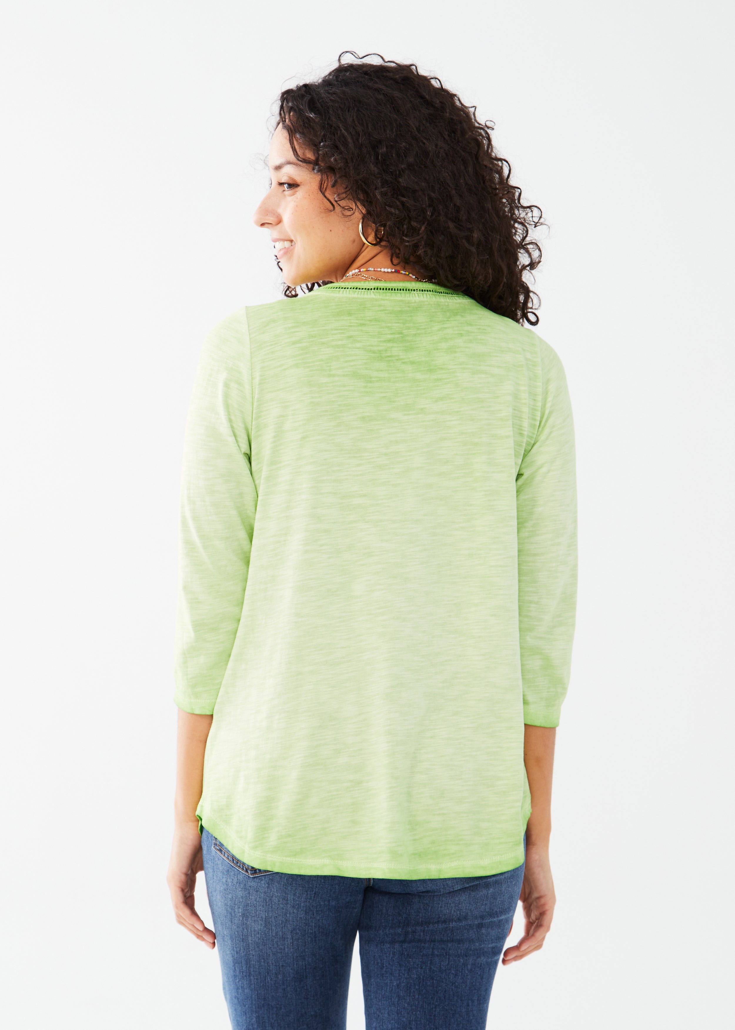 3/4 Sleeve Split Neck Top 3107476