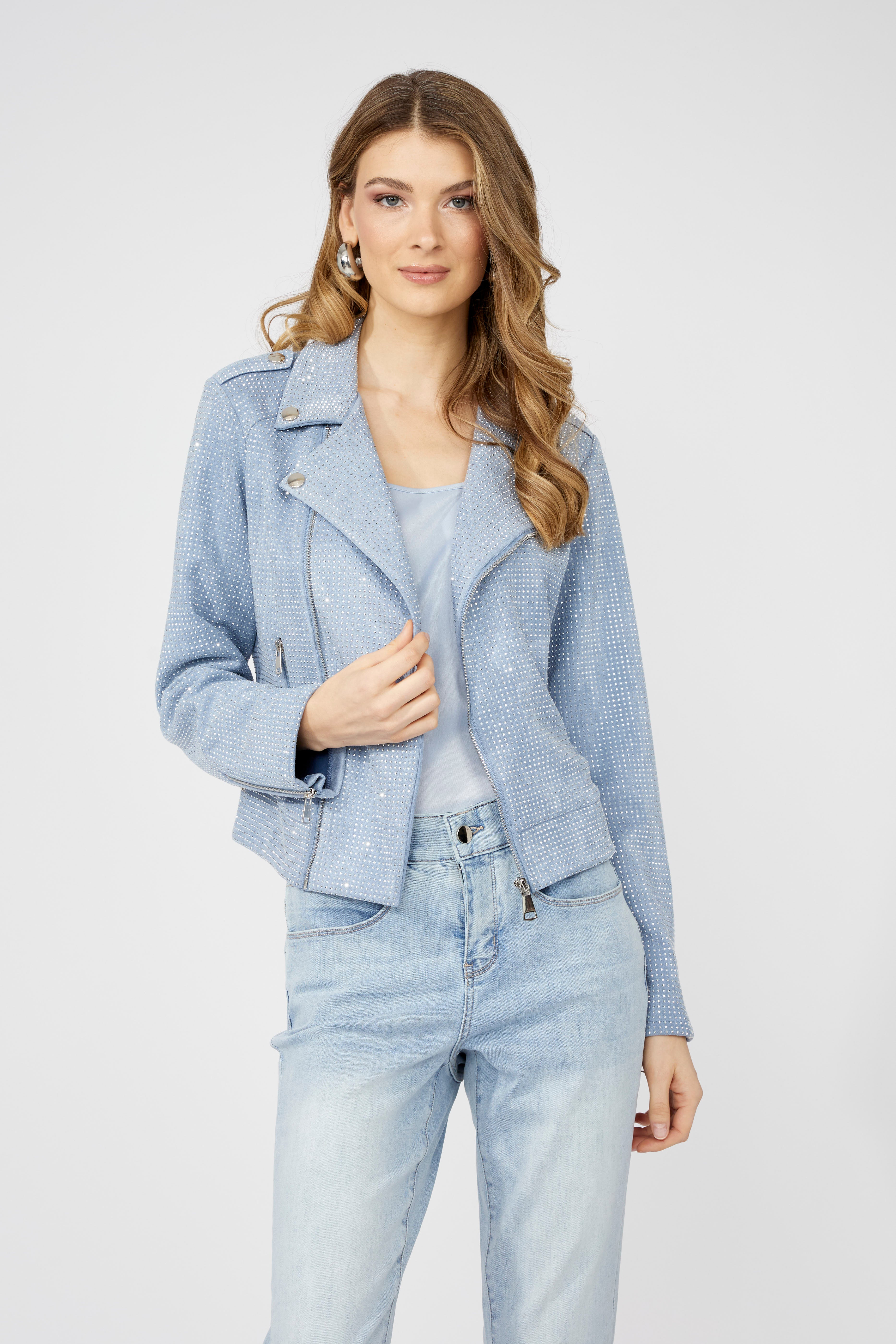 Zippered Collared Long Sleeve Top Style 243444