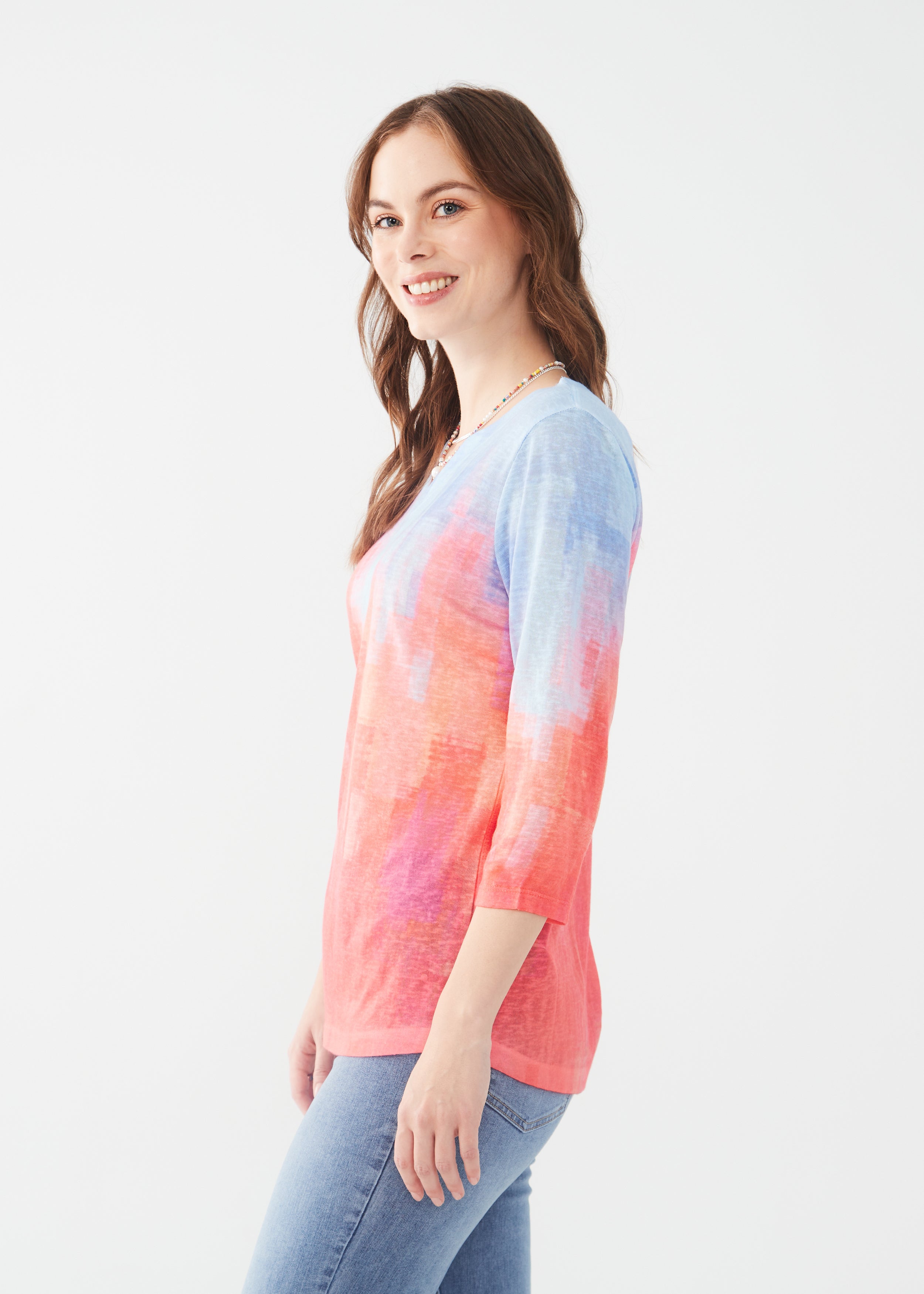 Notch Neck 3/4 Sleeve Top 3499451