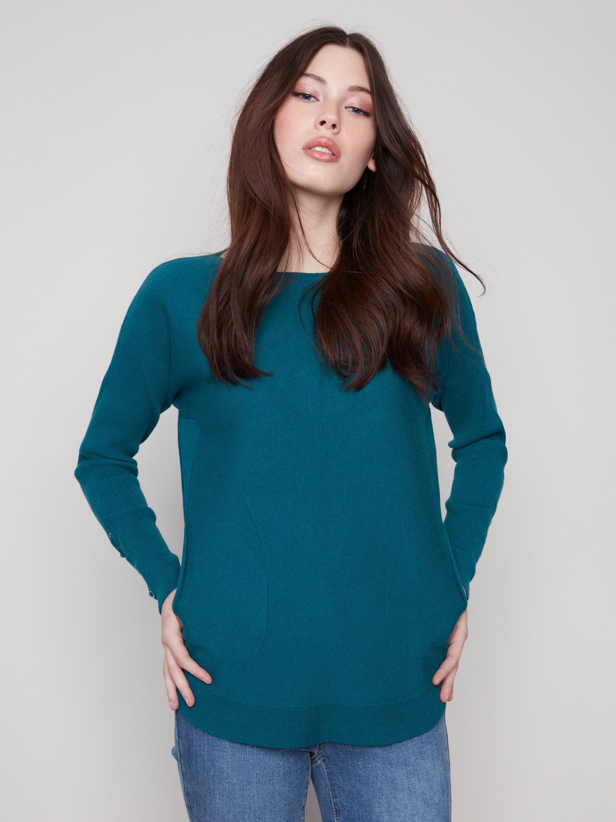 Round Hem Sweater With Pockets C2380Y/464A
