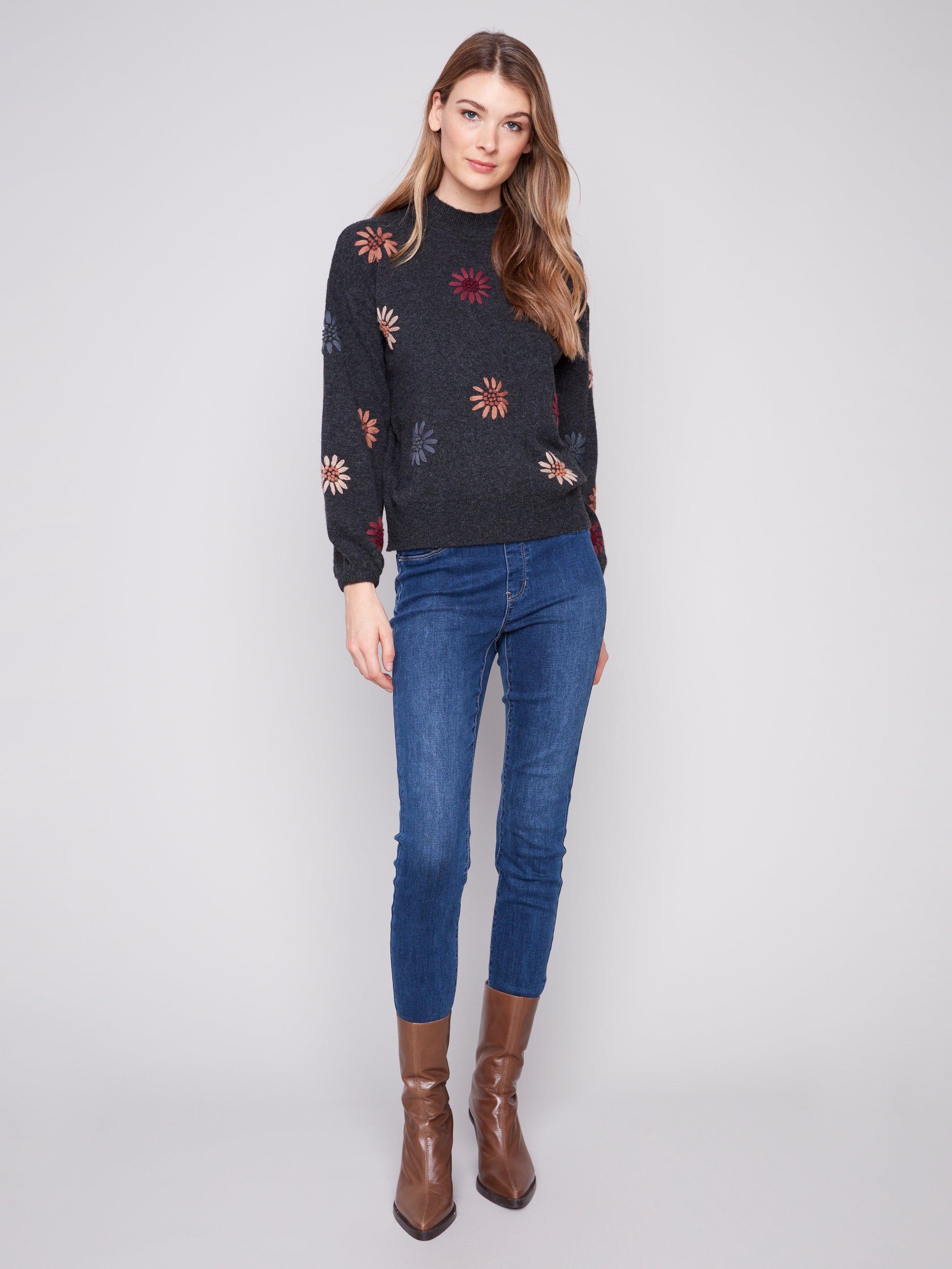 Mock Neck Embroidered Sweater C2689E/433C