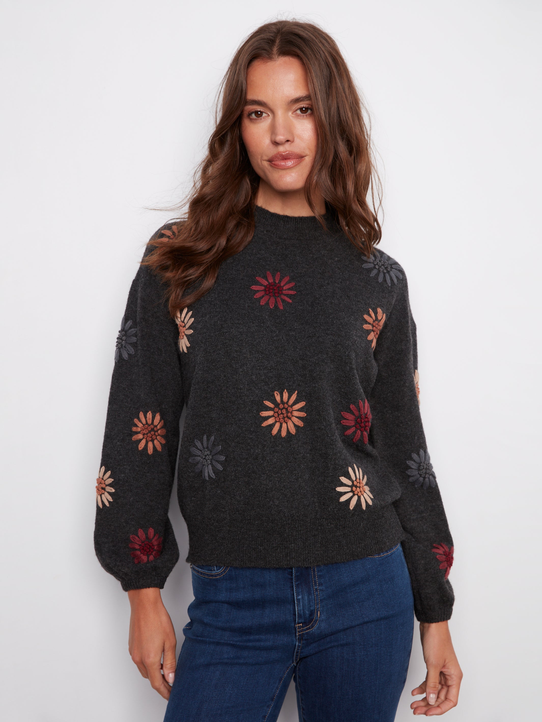 Mock Neck Embroidered Sweater C2689E/433C
