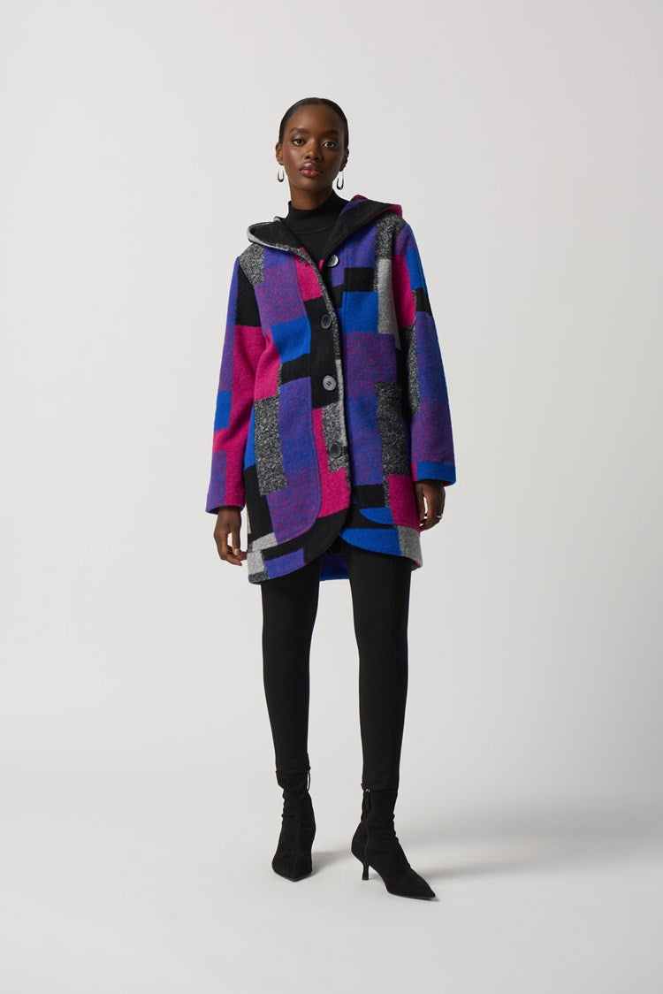 Geometric Print Hooded Coat 233961