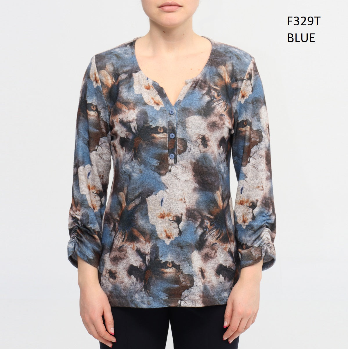 Henley Top With 3/4 Sleeve F329