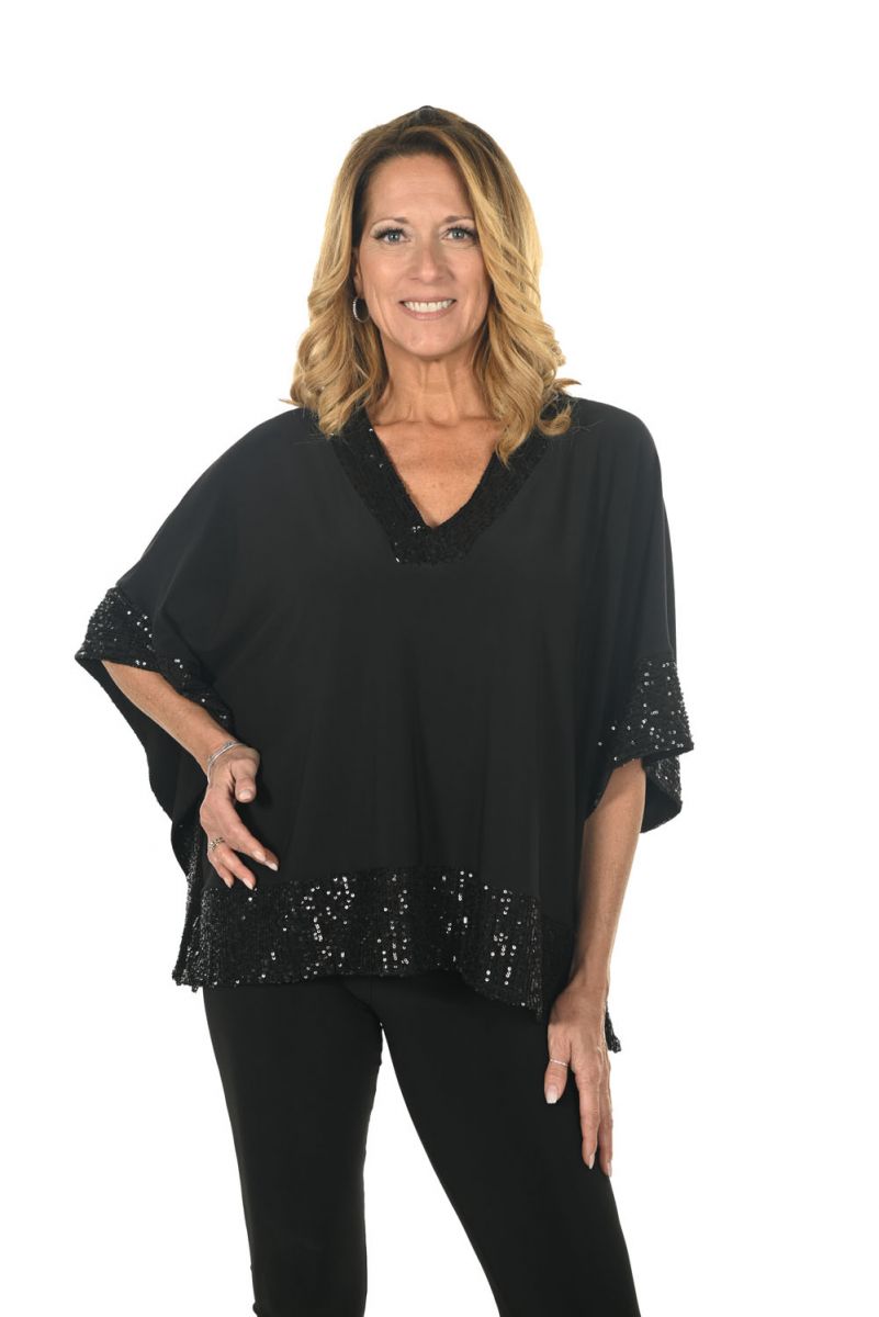 Black Poncho Top with V-neckline Style 234243