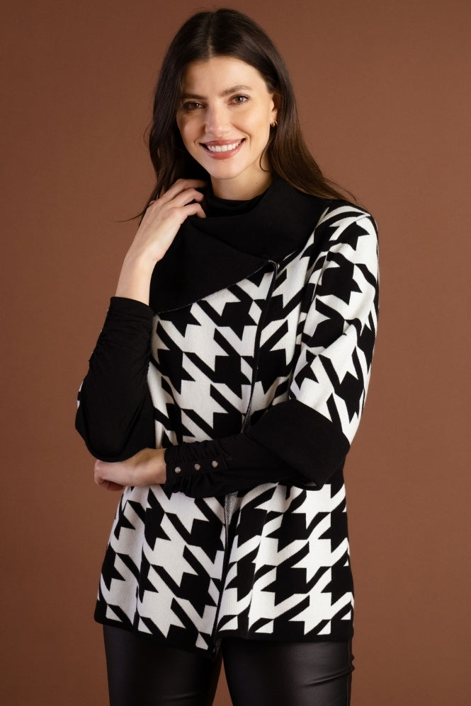 Dogtooth Print Cardigan - Black/Ivory 7190