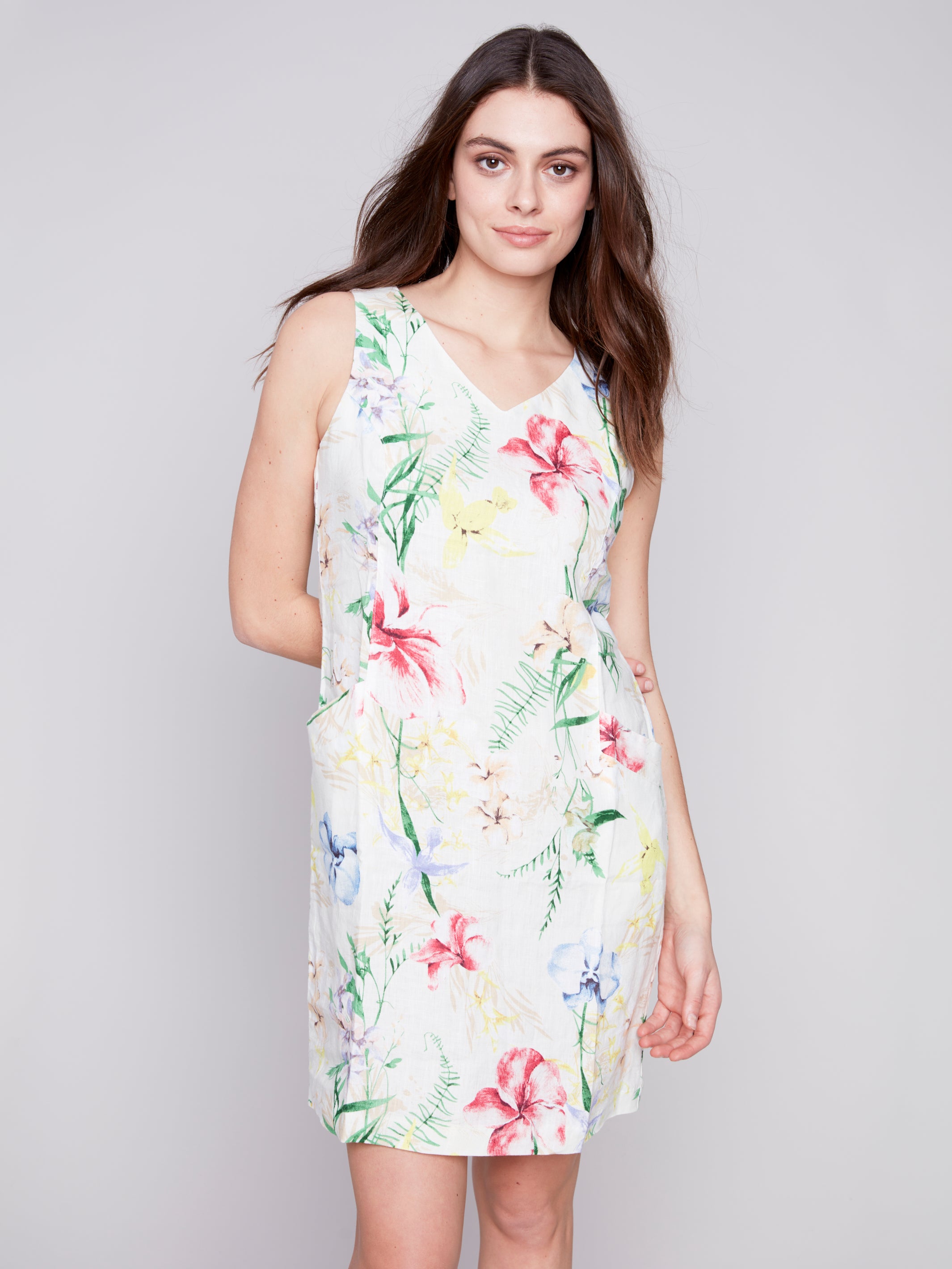 Printed Sleeveless Dress With Coconut Buttons C3115PX-032B
