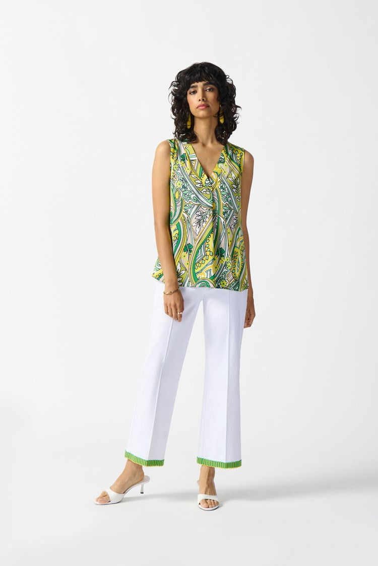 Satin Paisley Print Sleeveless Flared Top 242002