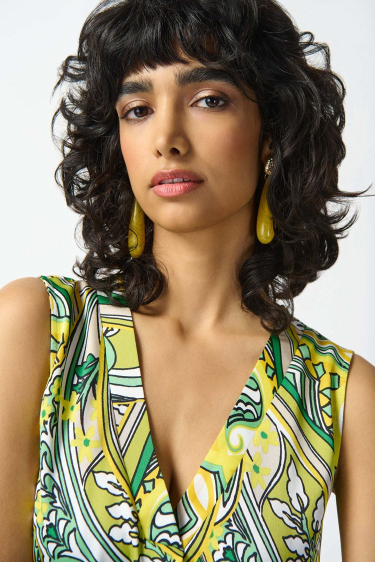 Satin Paisley Print Sleeveless Flared Top 242002