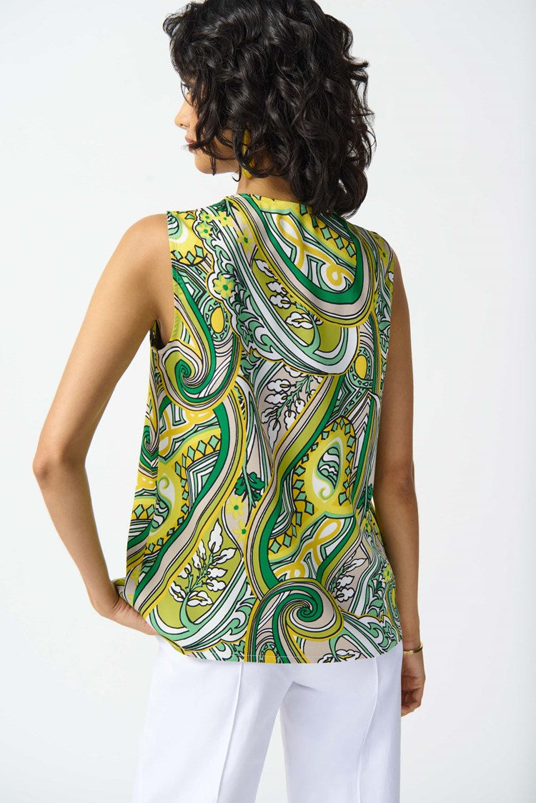 Satin Paisley Print Sleeveless Flared Top 242002