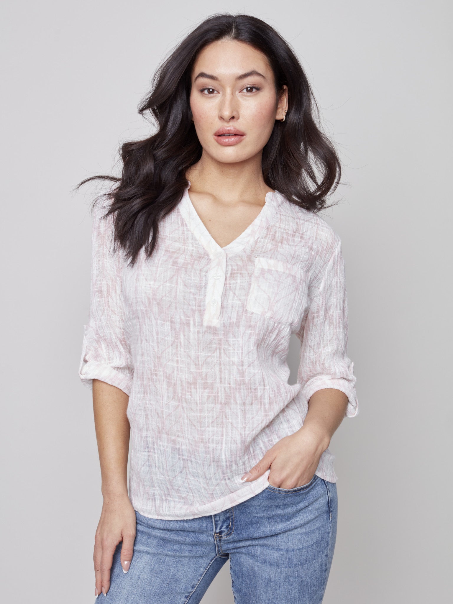Printed Roll Up Sleeve Blouse C4188Z