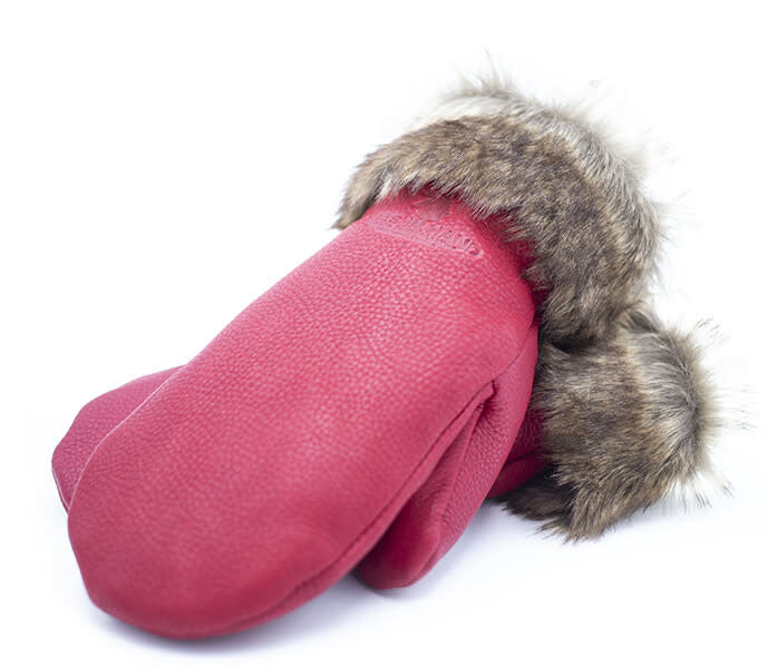 Deerskin Leather Mitt with Faux Fur Trim 230