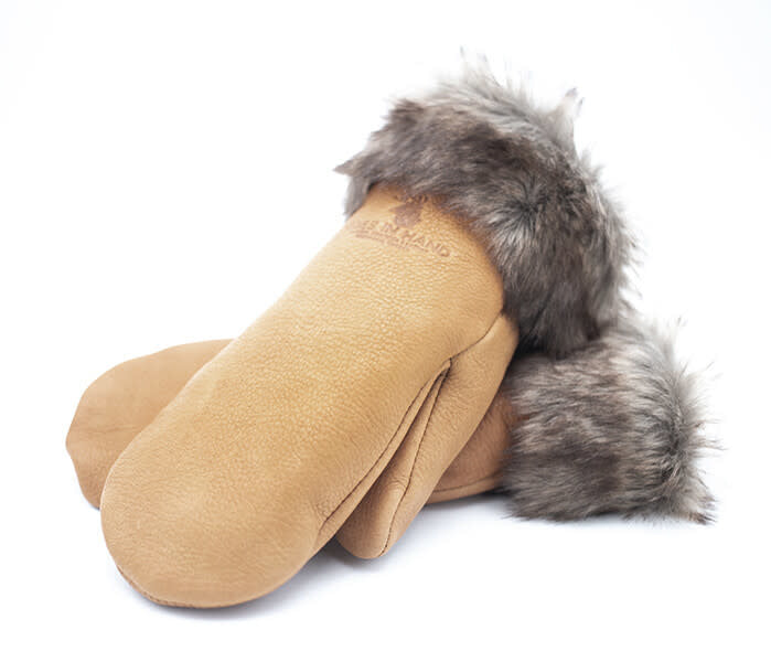 Deerskin Leather Mitt with Faux Fur Trim 230