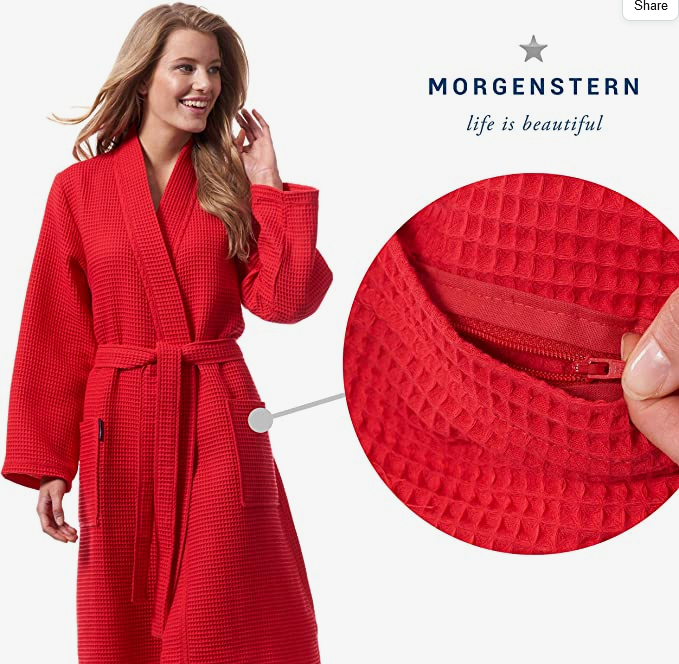 Morgenstern Women's Lightweight Bathrobe 100% Cotton Waffle Pique