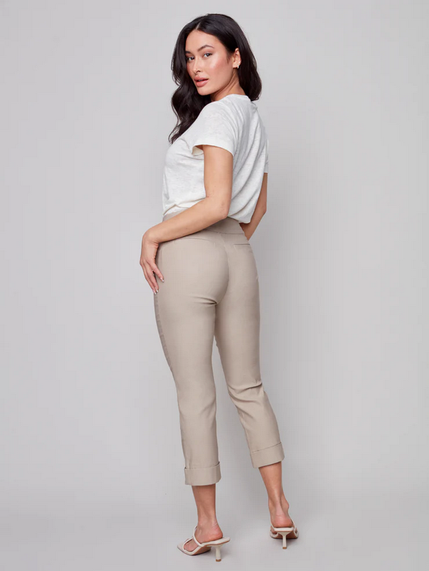 Solid Pull On Stretch Cropped Cuffed Pant C5259