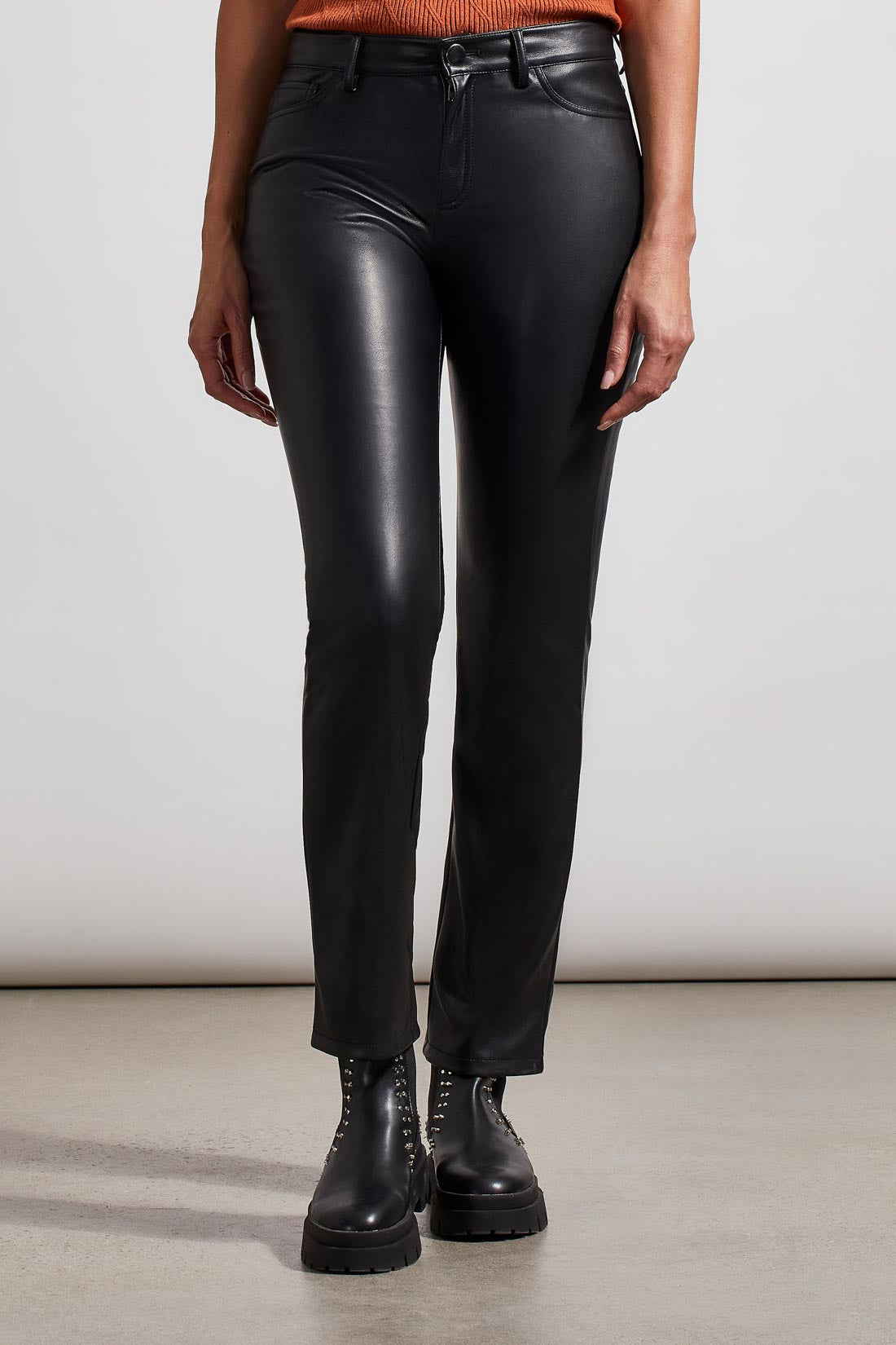 Faux Leather Fly Front Pant 1214O-4610
