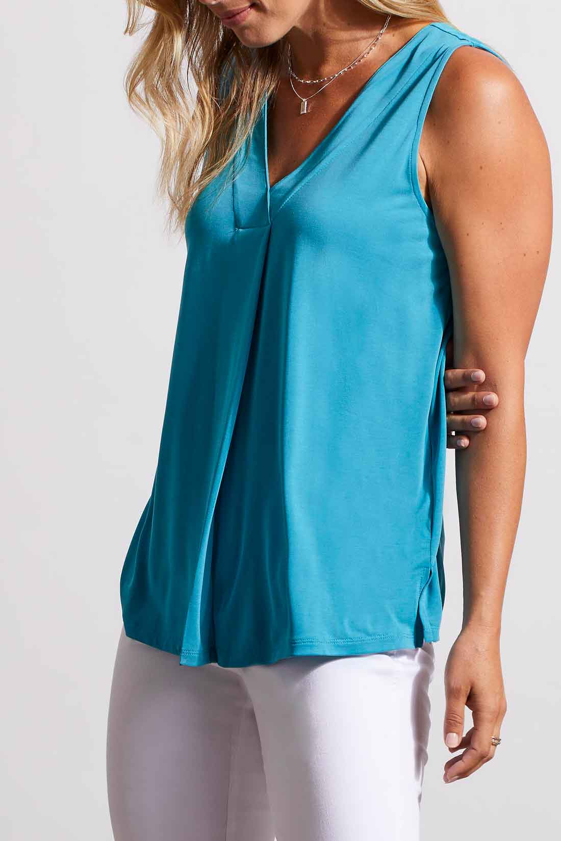 Sleeveless V Neck Top With Pleat 1291O