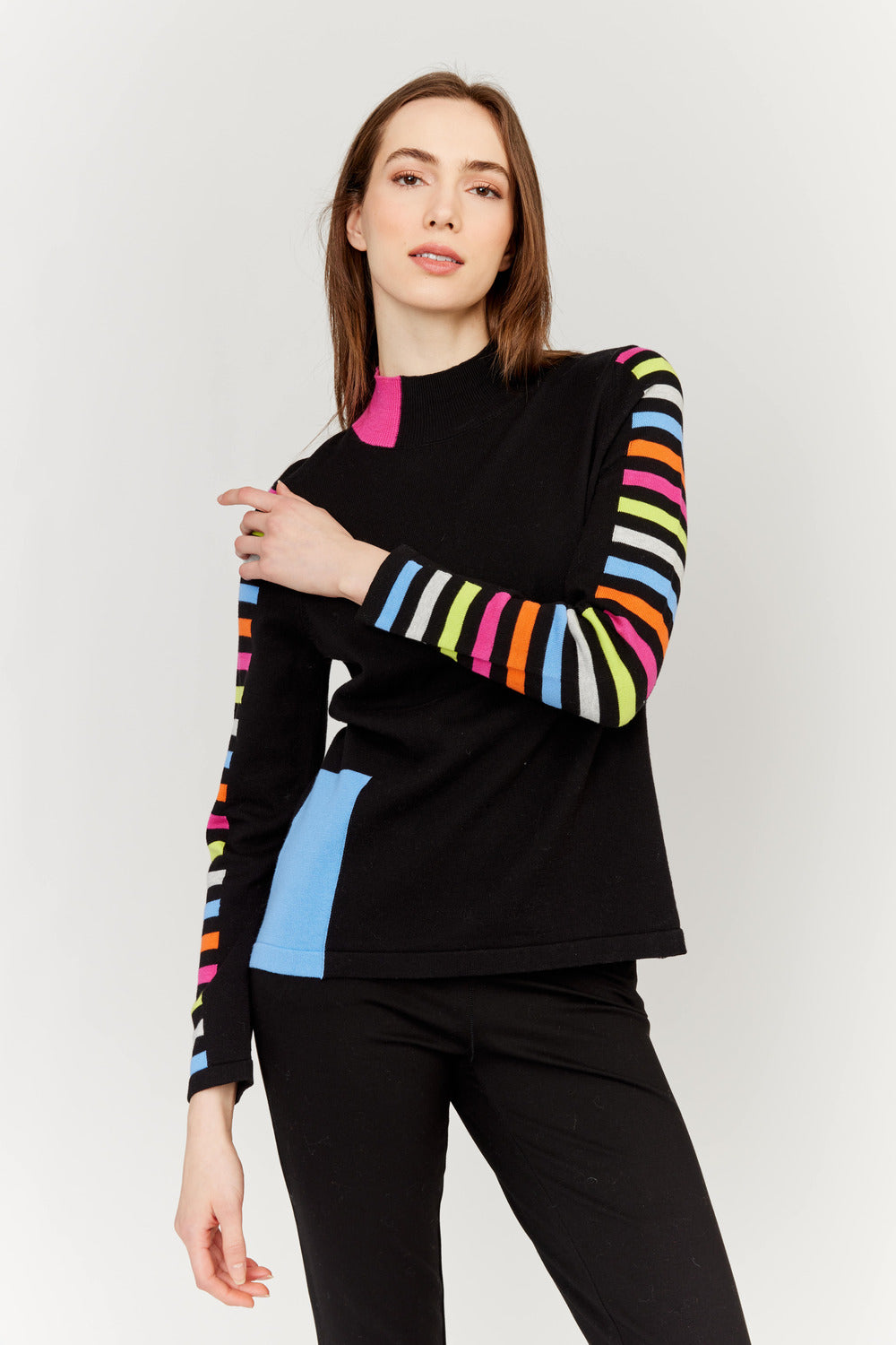 Striped Sleeve Sweater Style Ew31075