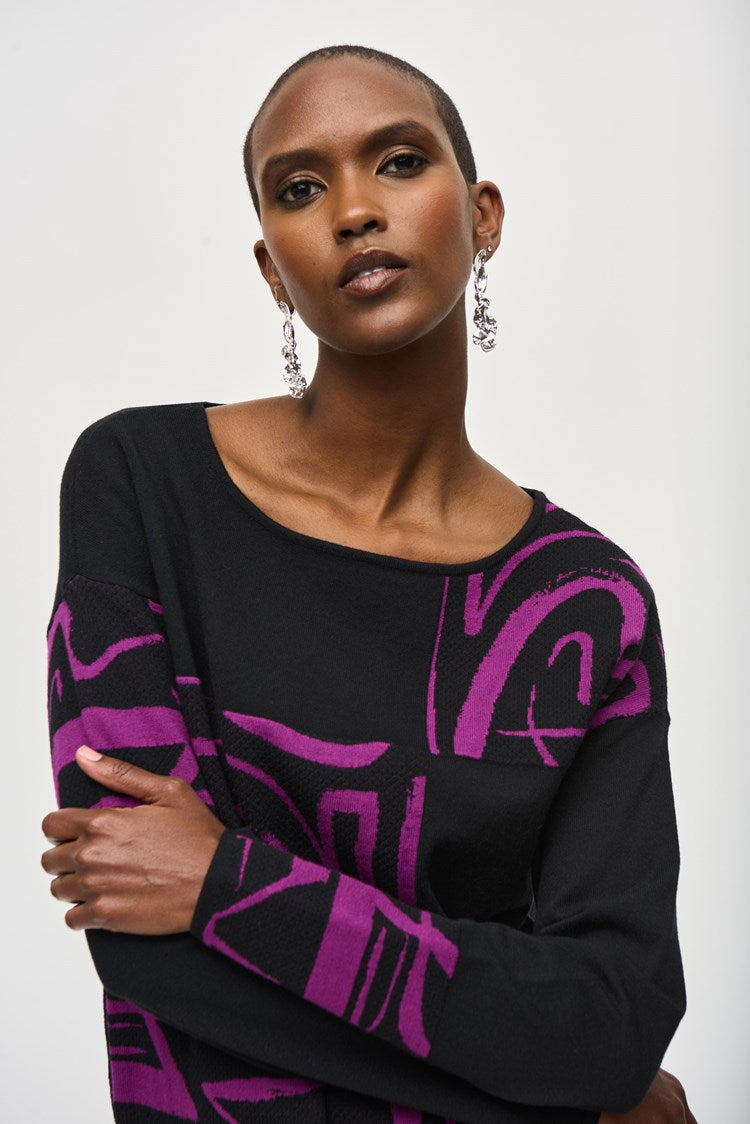 Jacquard Knit Abstract Print Top 243971