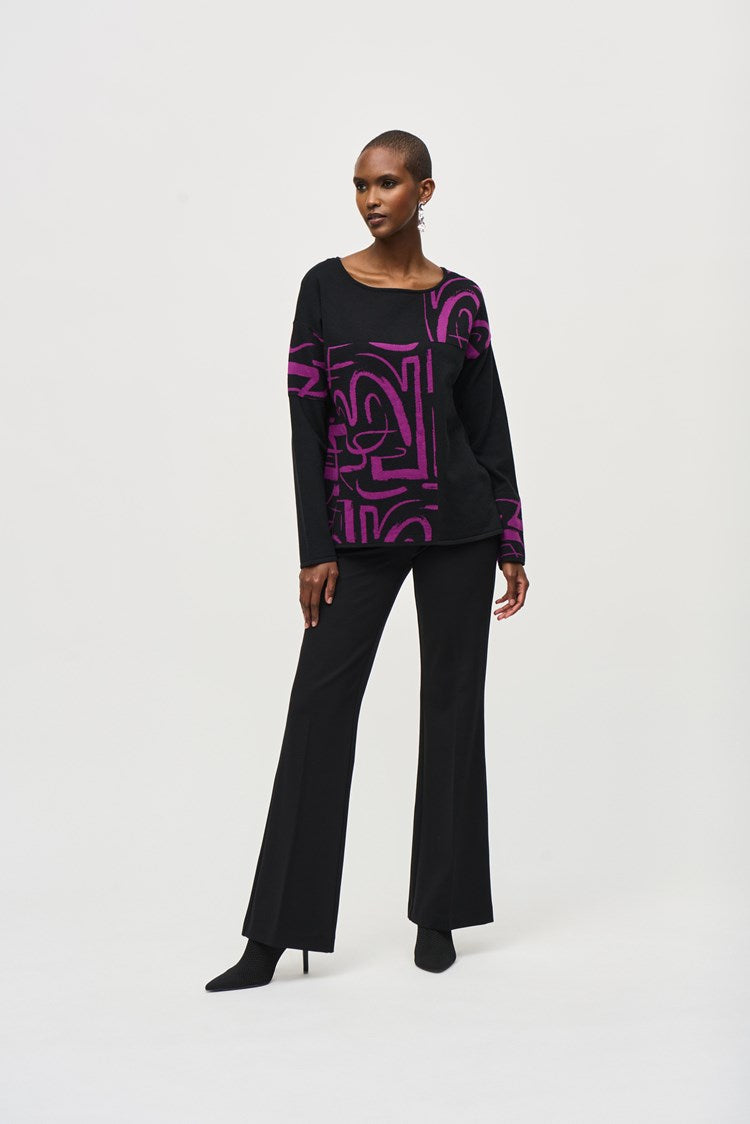 Jacquard Knit Abstract Print Top 243971