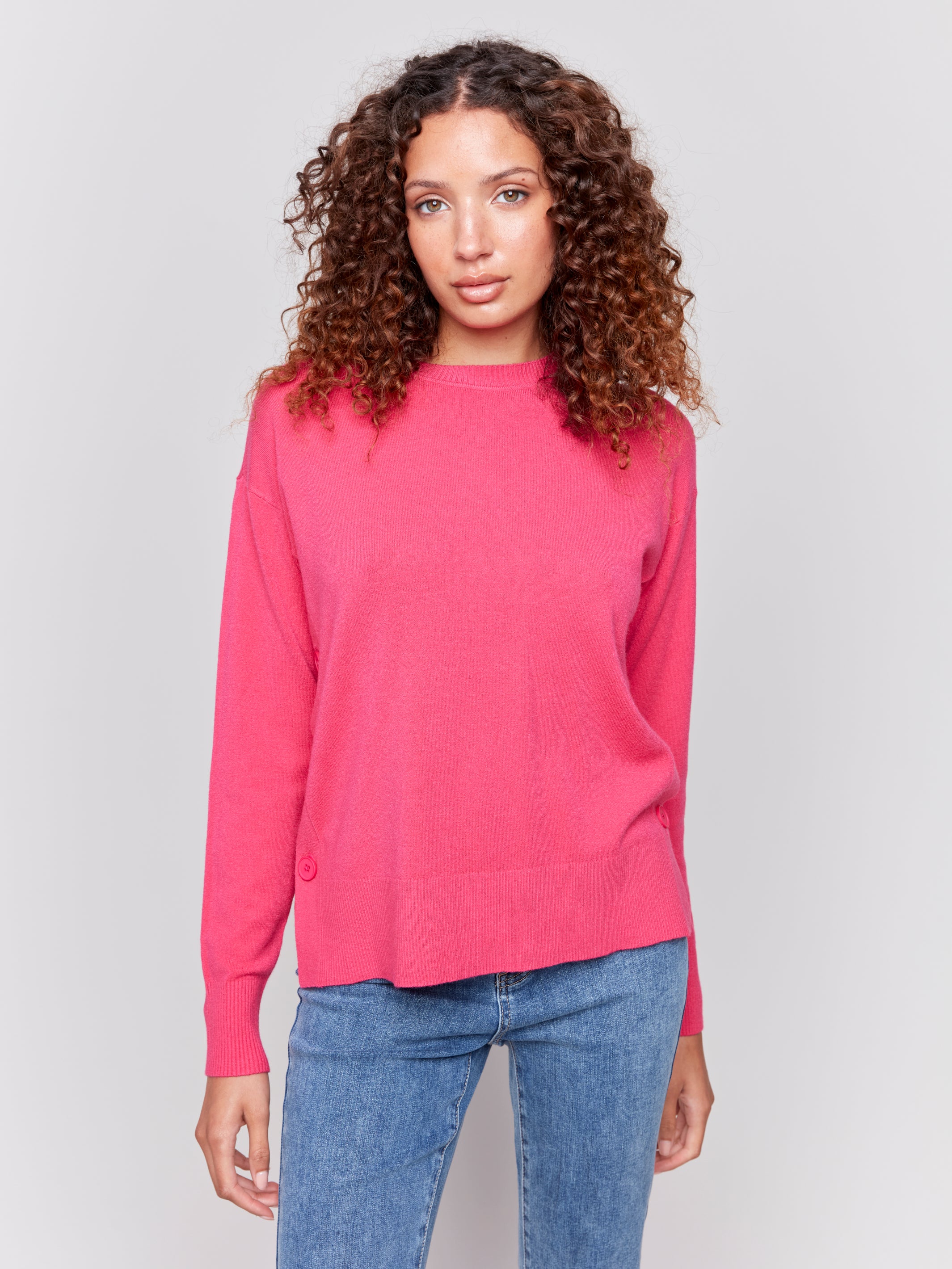 Crew Neck Drop Shoulder W Button Detail C2684-464A