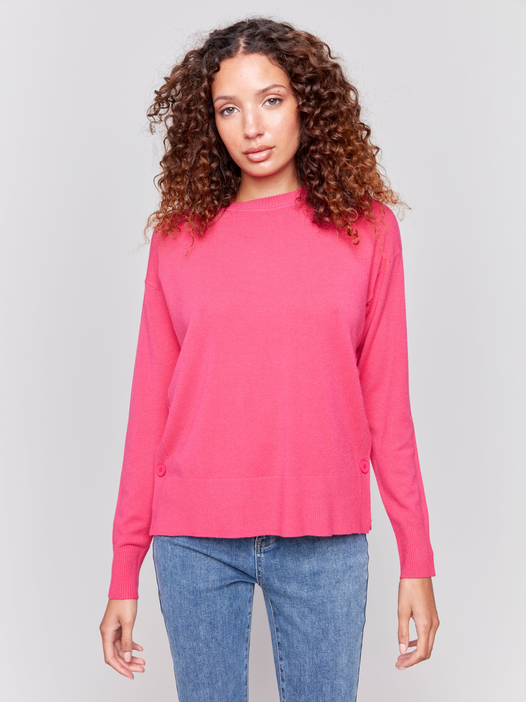 Crew Neck Drop Shoulder W Button Detail C2684-464A